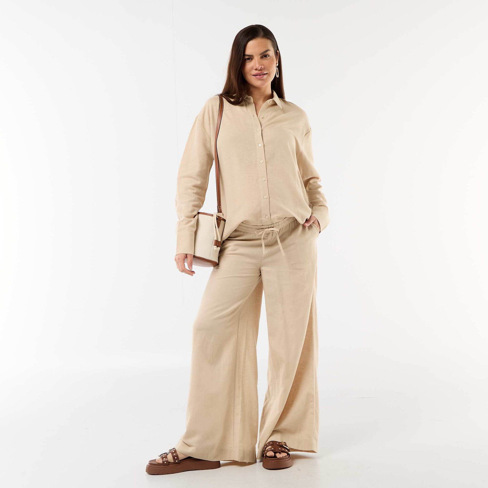 Chemise de maternité en lin mélangé BEIGE