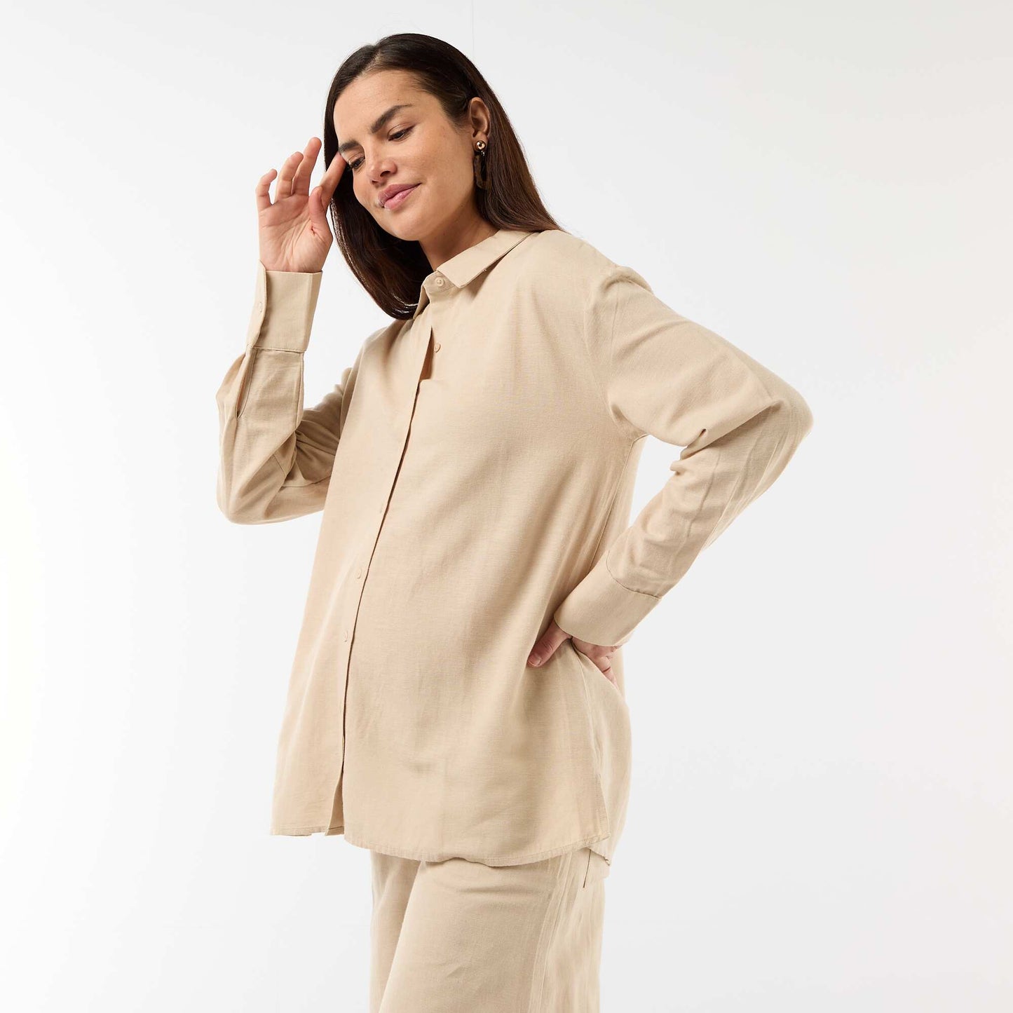 Chemise de maternité en lin mélangé BEIGE