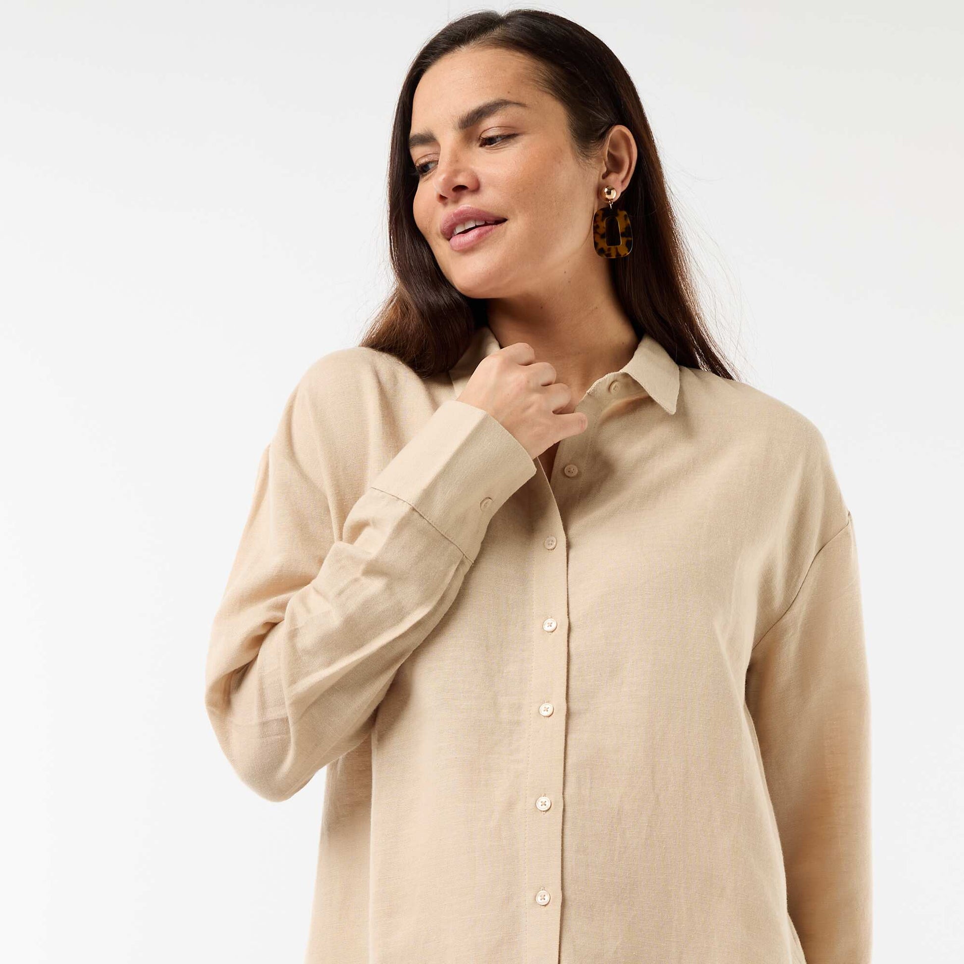 Chemise de maternité en lin mélangé BEIGE