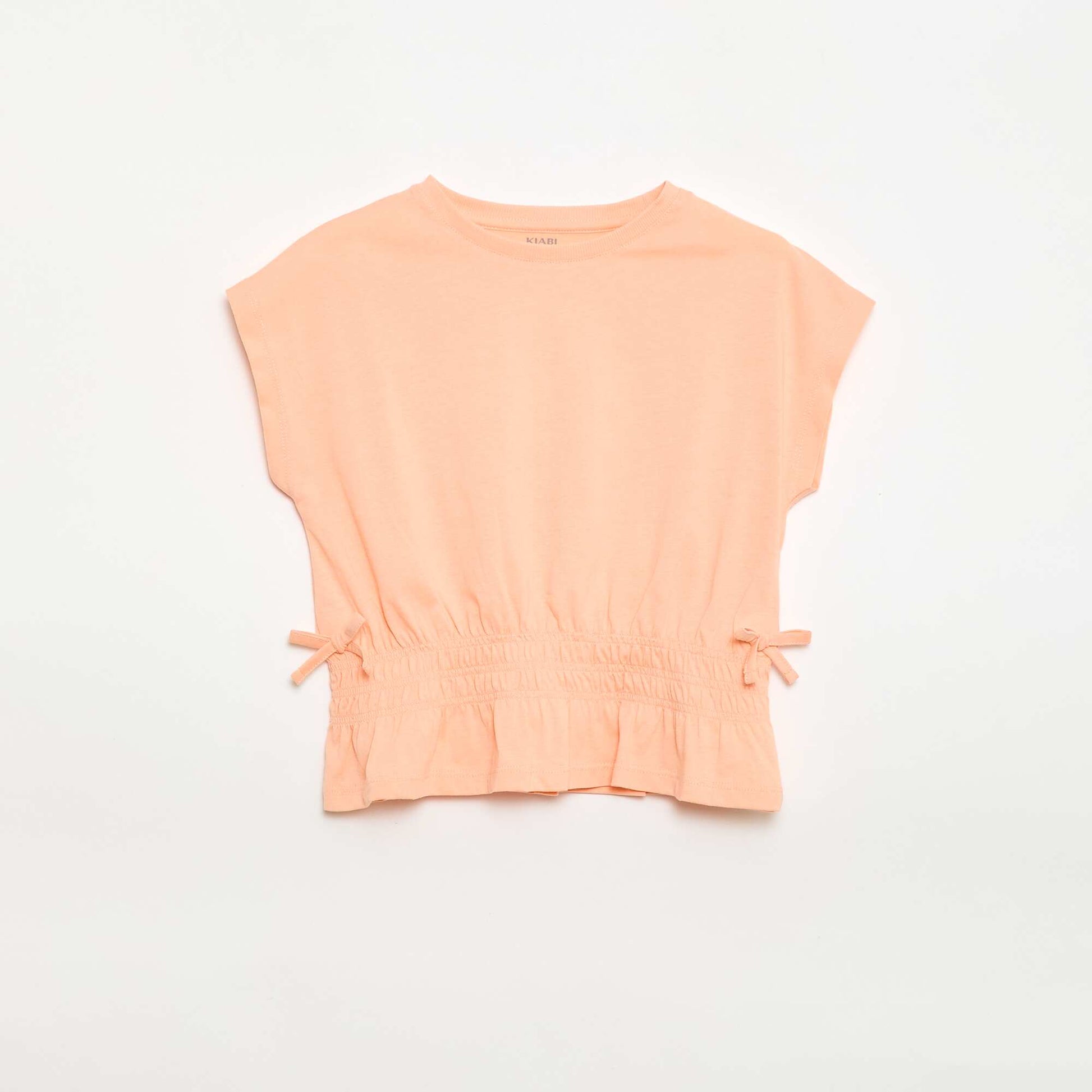 T-shirt avec empiècement smocks et nœuds à la taille ORANGE