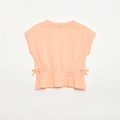 T-shirt avec empiècement smocks et nœuds à la taille ORANGE