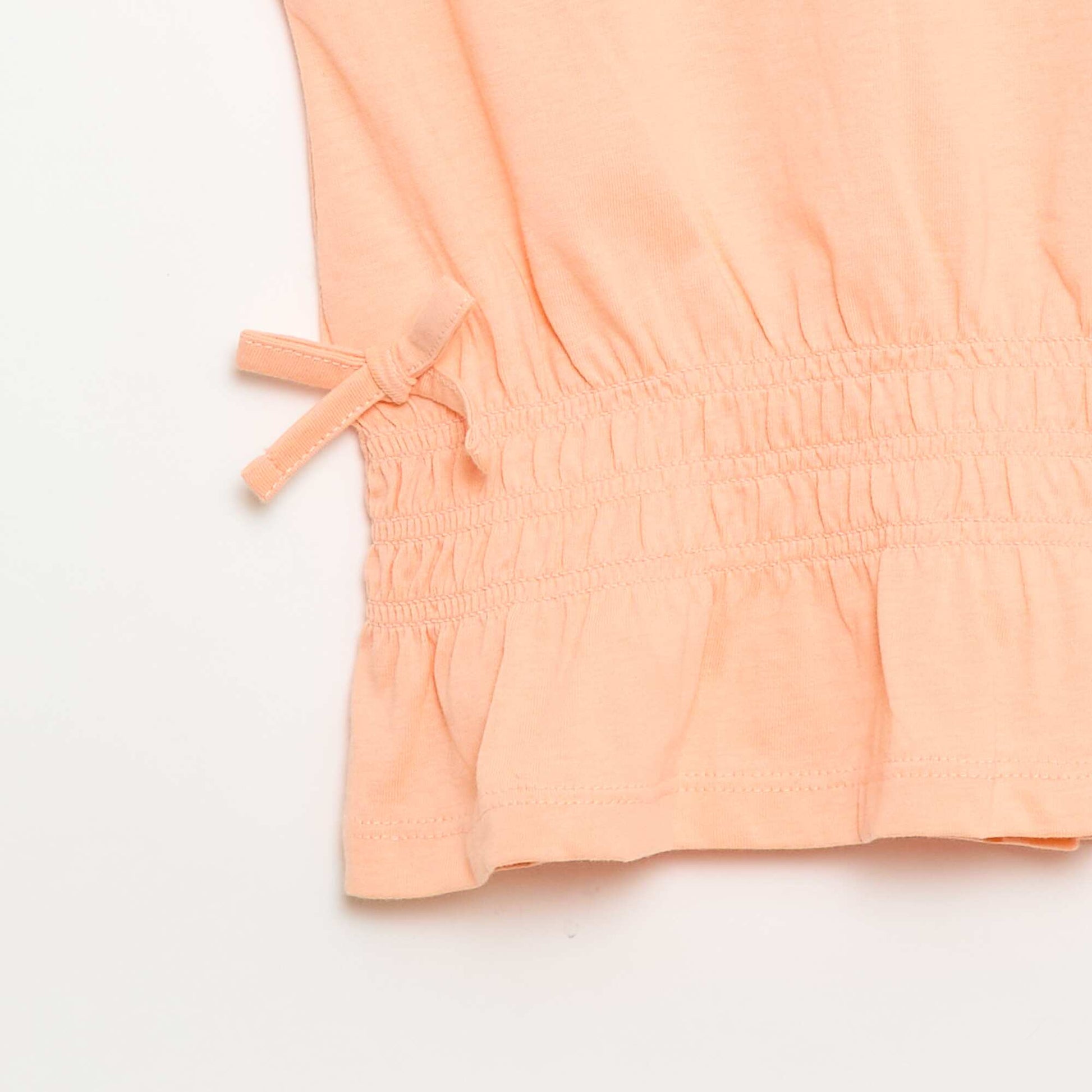 T-shirt avec empiècement smocks et nœuds à la taille ORANGE