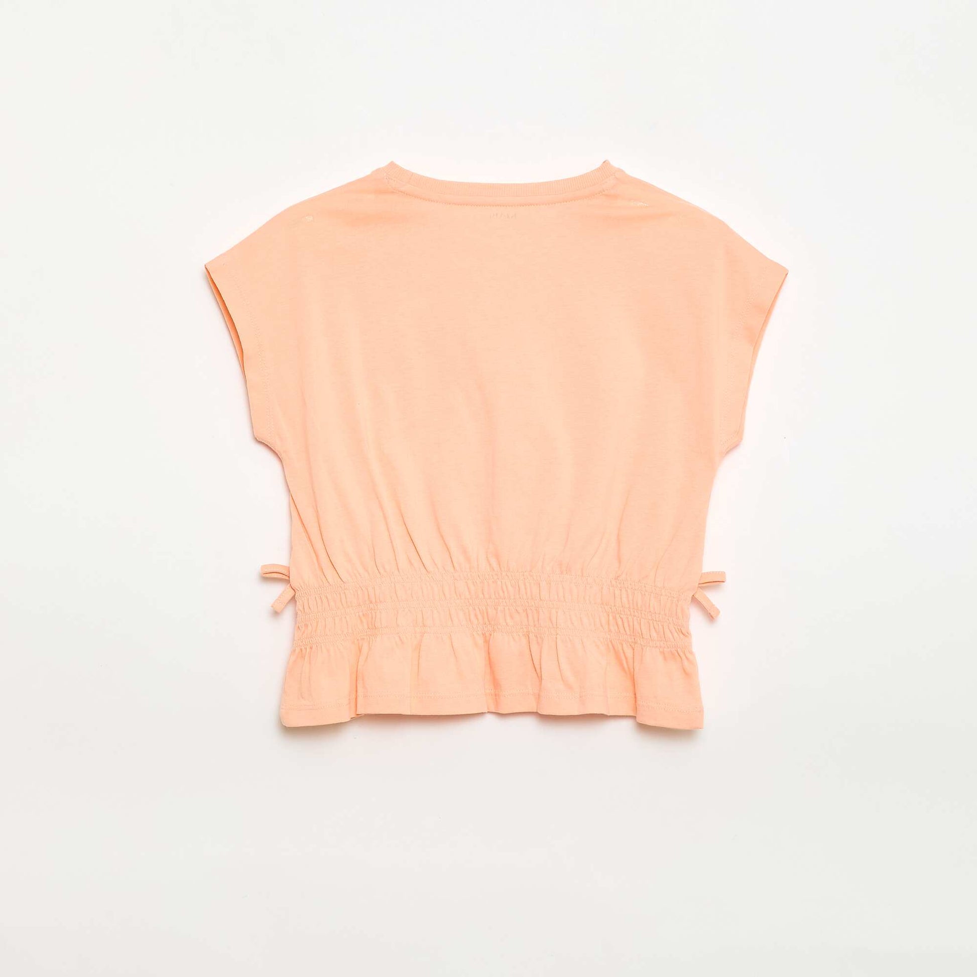 T-shirt avec empiècement smocks et nœuds à la taille ORANGE