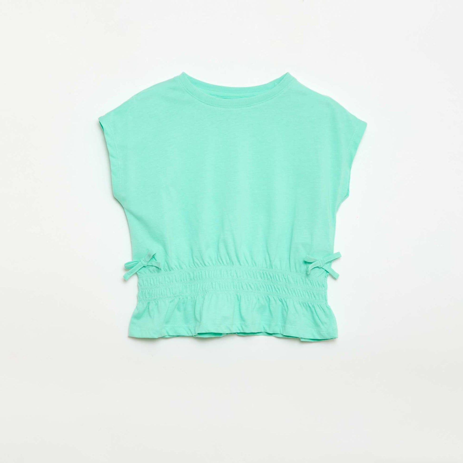 T-shirt avec empiècement smocks et nœuds à la taille VERT