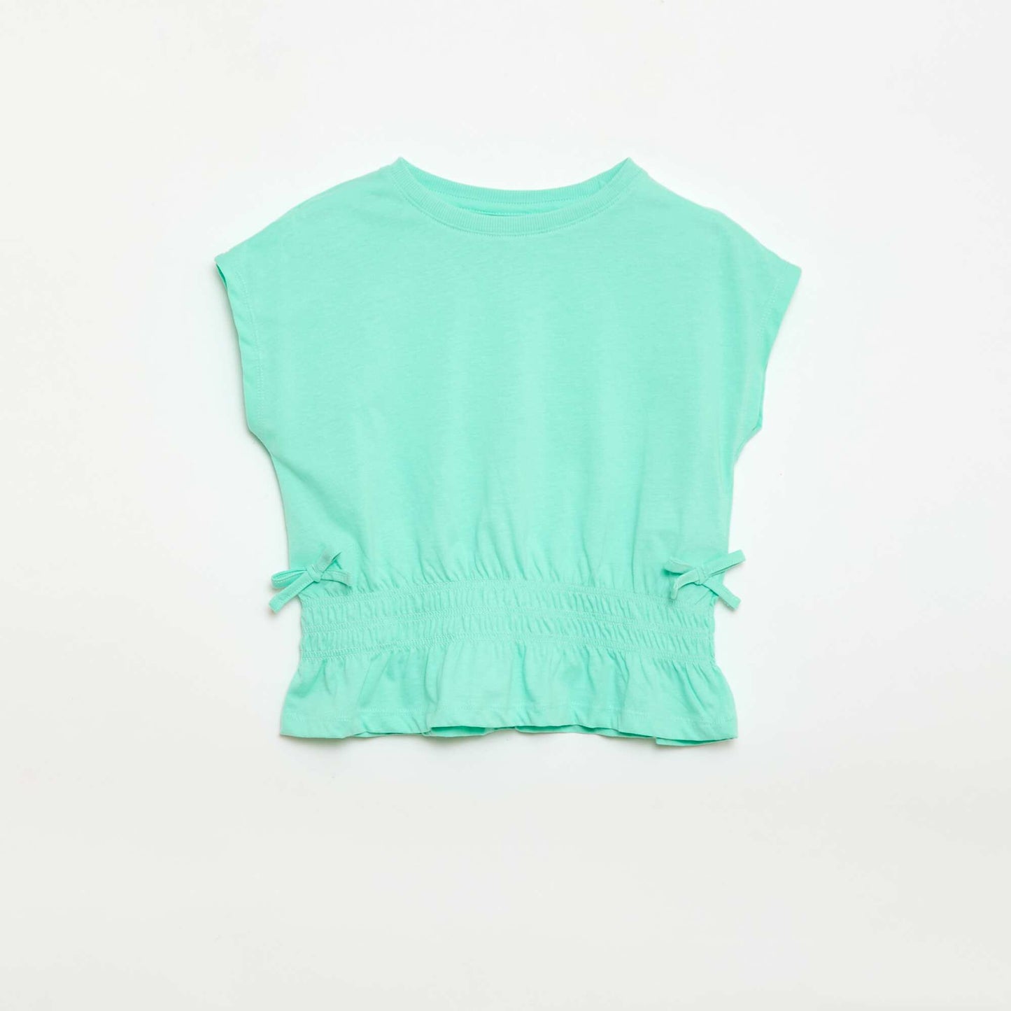 T-shirt avec empiècement smocks et nœuds à la taille VERT
