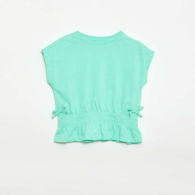 T-shirt avec empiècement smocks et nœuds à la taille VERT