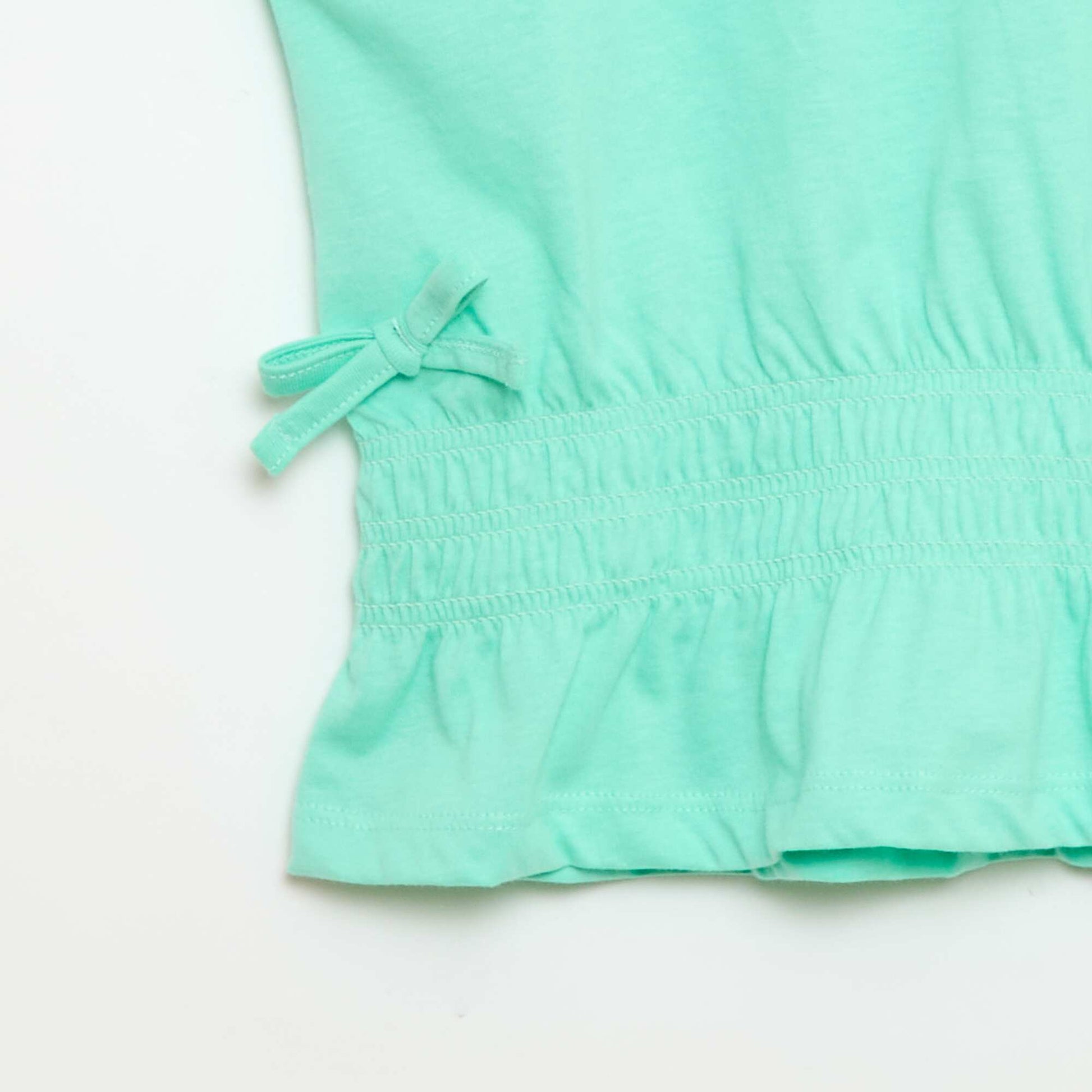 T-shirt avec empiècement smocks et nœuds à la taille VERT