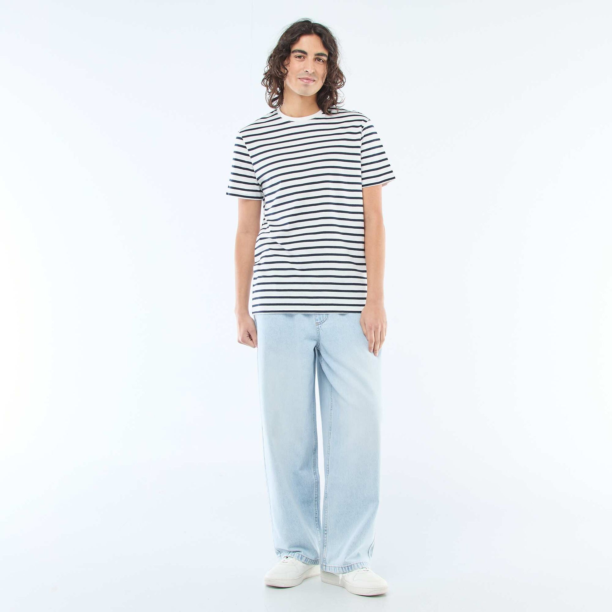 Jean coupe large avec taille élastiquée BLEU