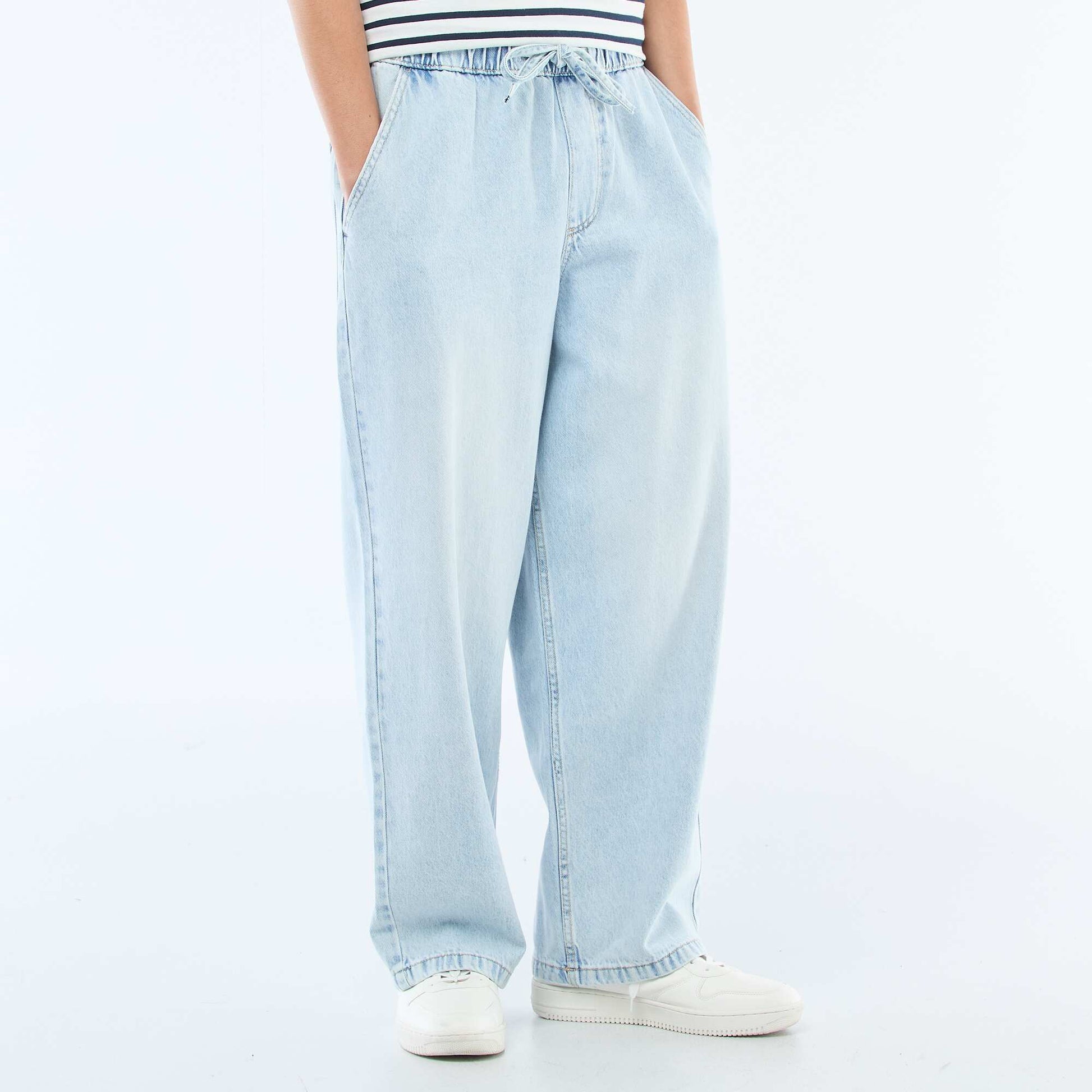 Jean coupe large avec taille élastiquée BLEU