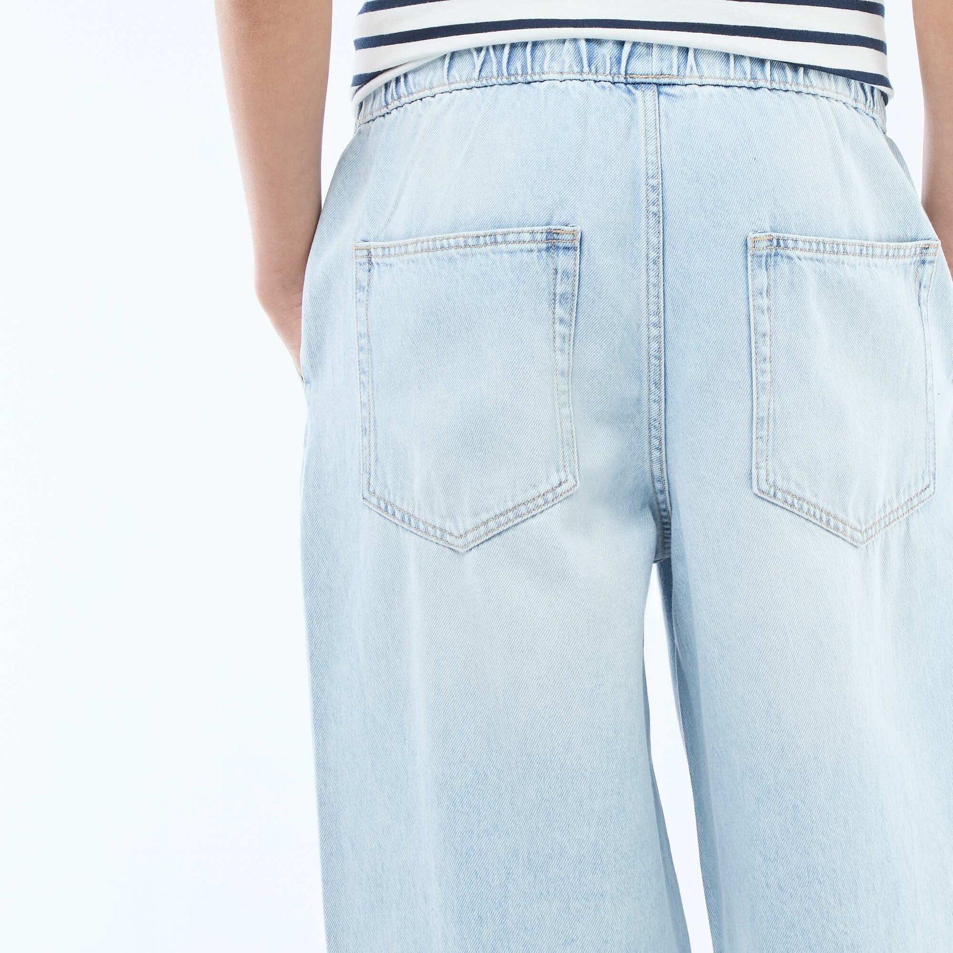 Jean coupe large avec taille élastiquée BLEU