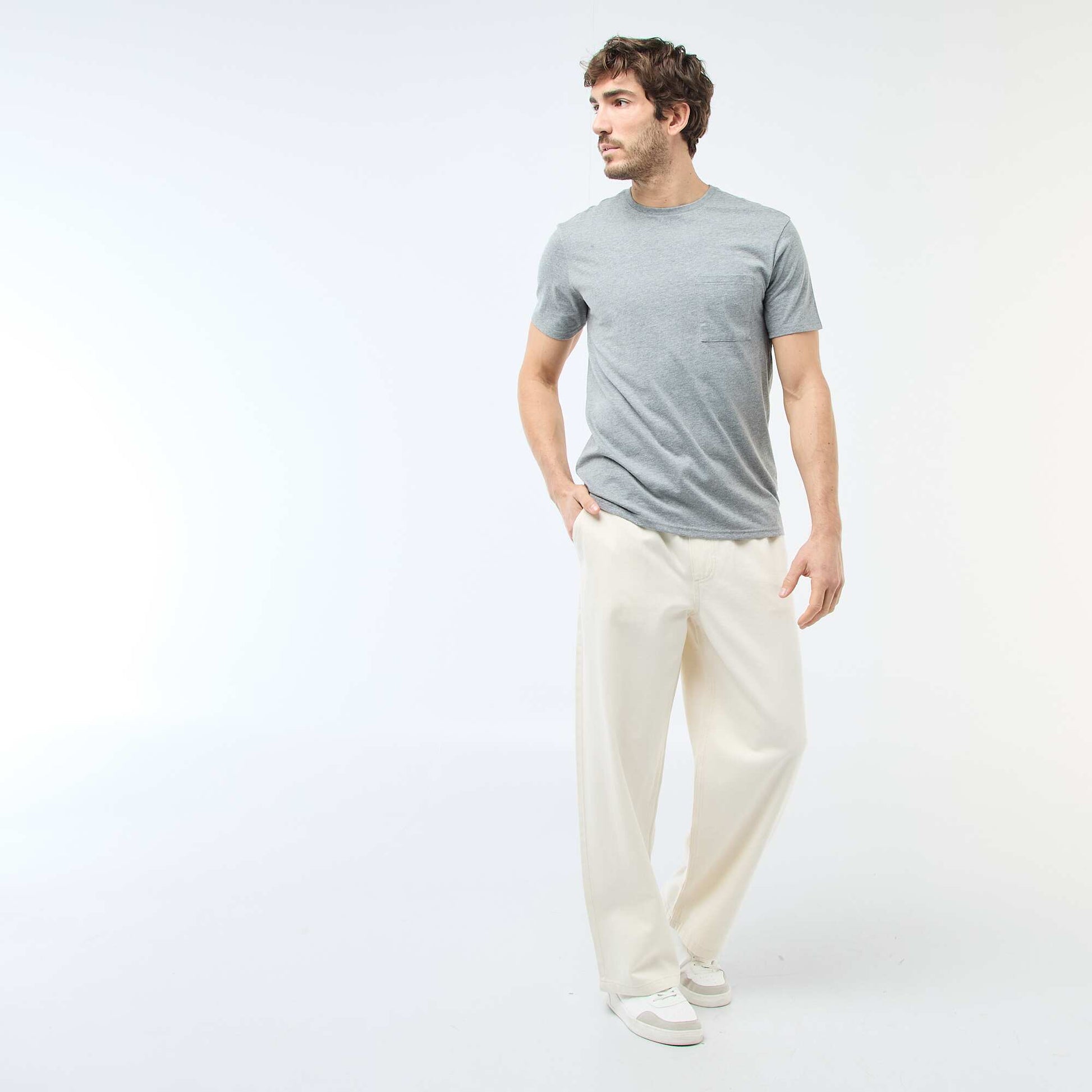 Jean coupe large avec taille élastiquée BLANC