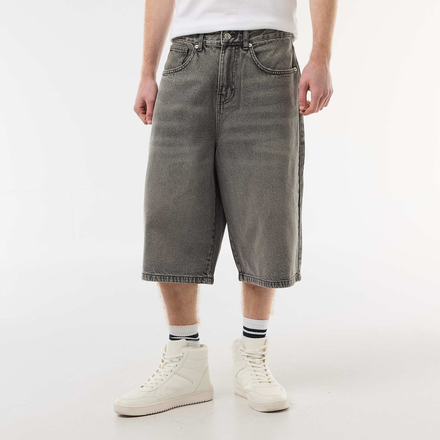 Bermuda long denim en coton GRIS