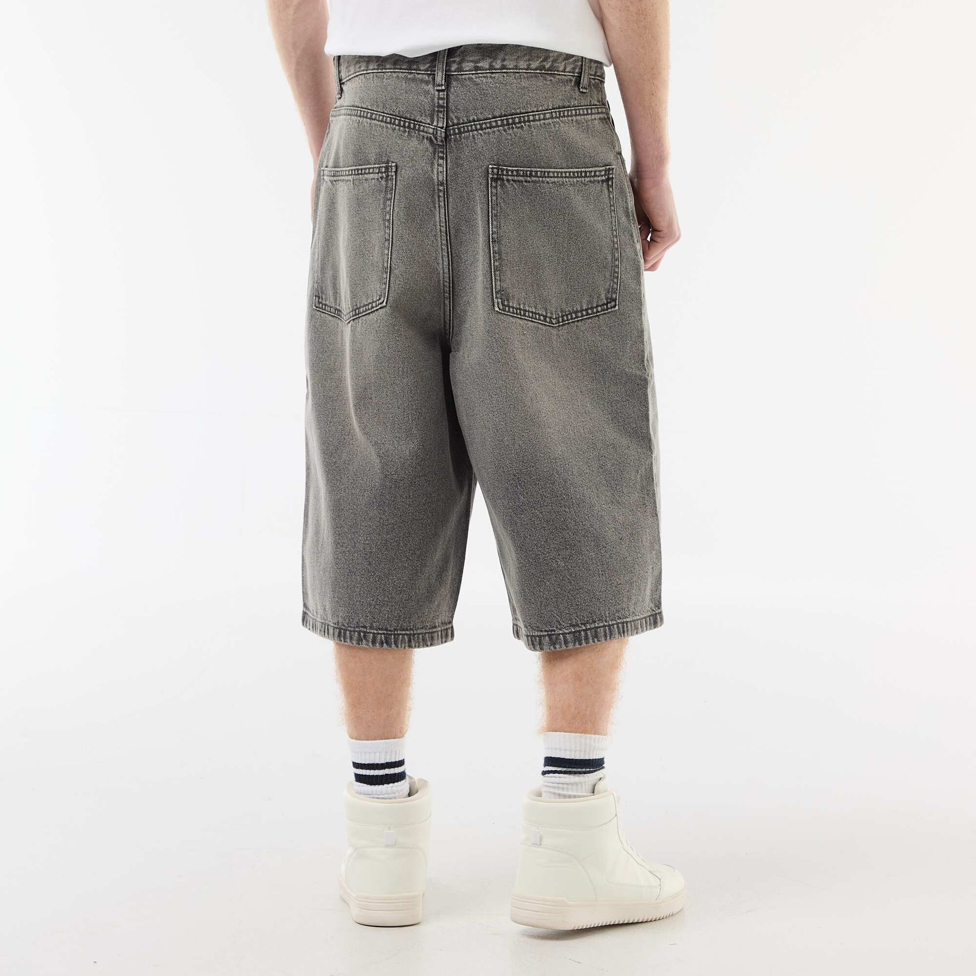 Bermuda long denim en coton GRIS