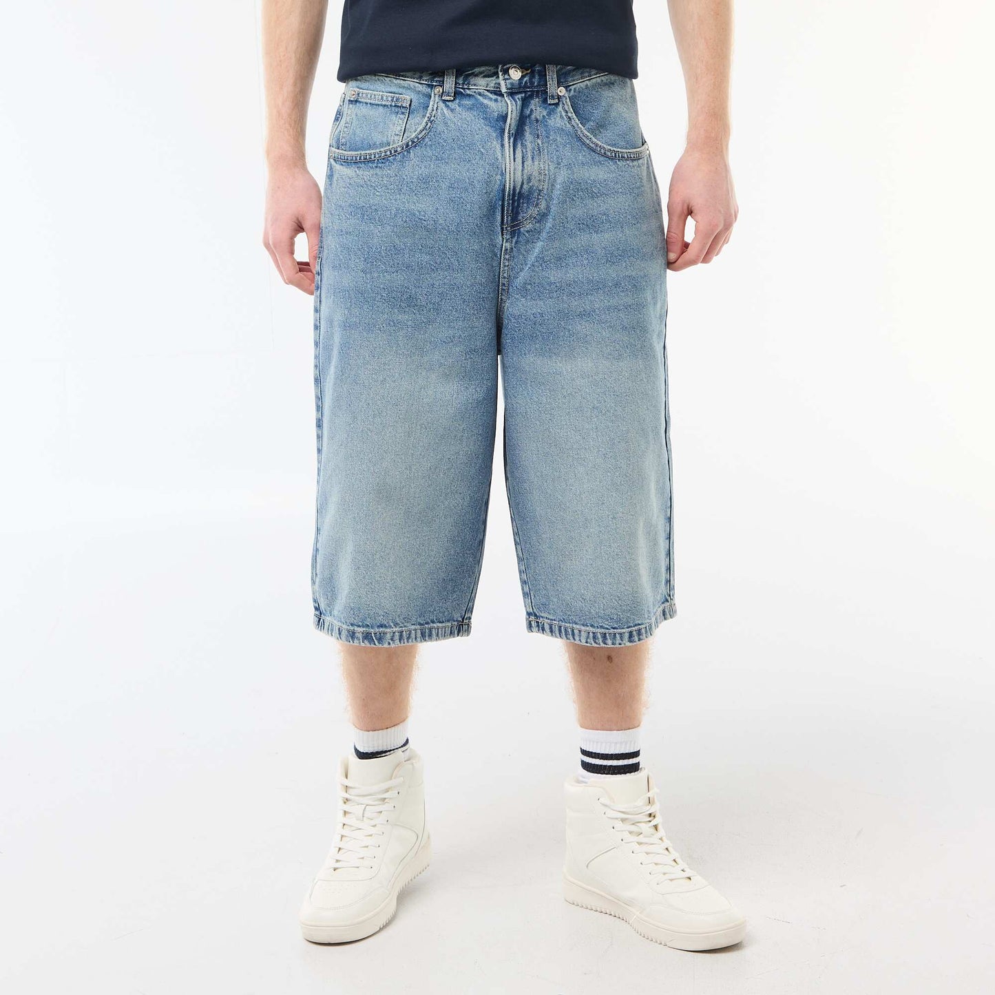 Bermuda long denim en coton BLEU