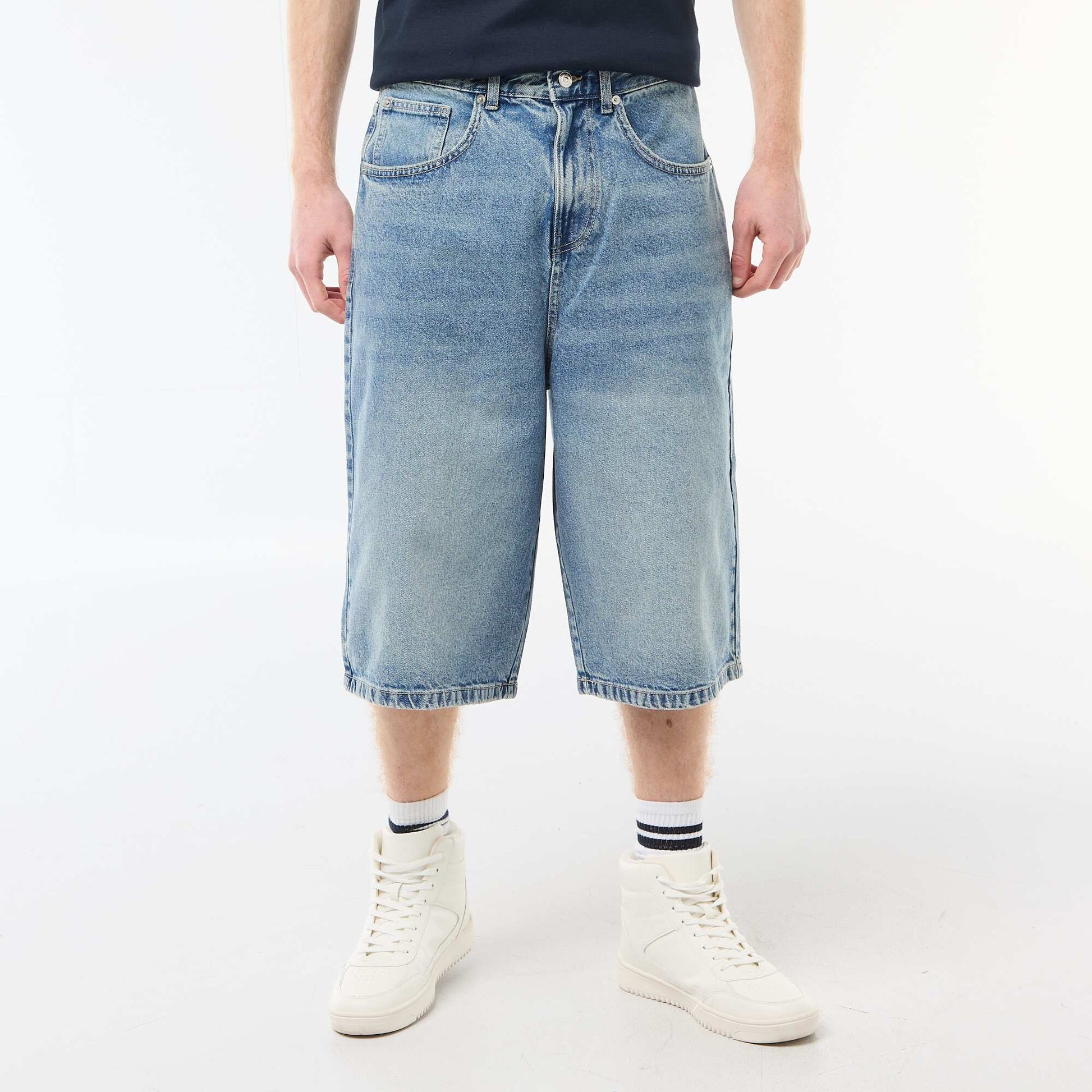 Bermuda long denim en coton BLEU