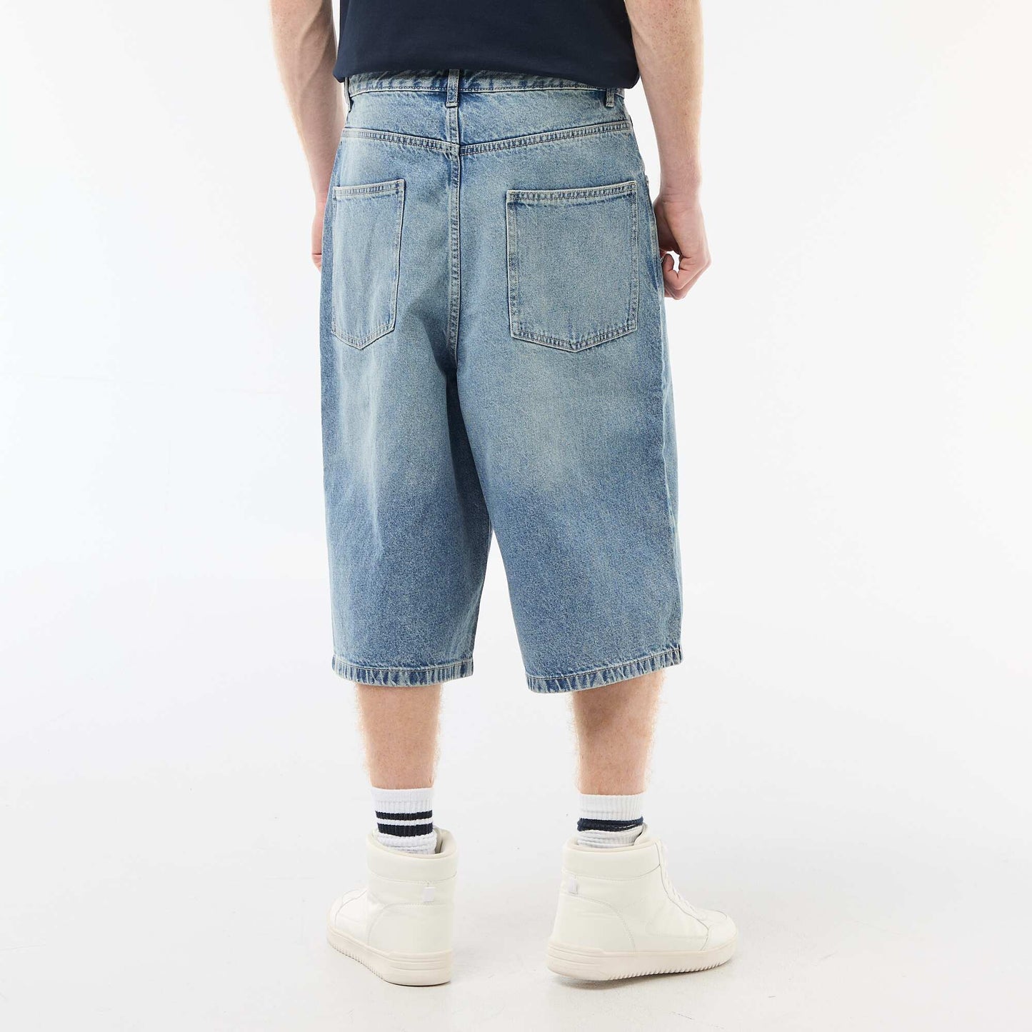 Bermuda long denim en coton BLEU