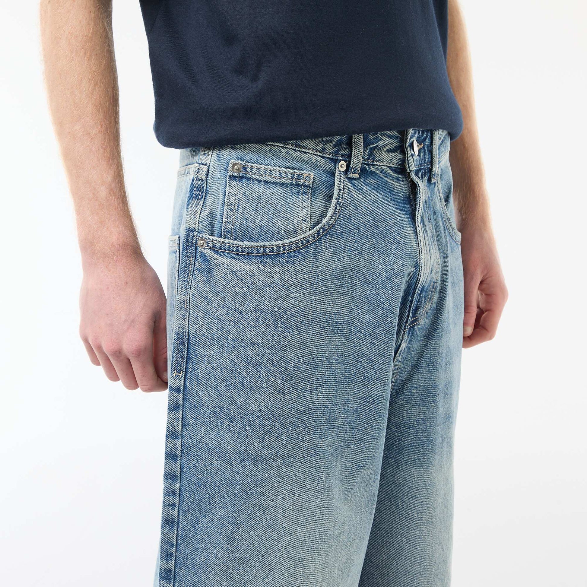 Bermuda long denim en coton BLEU