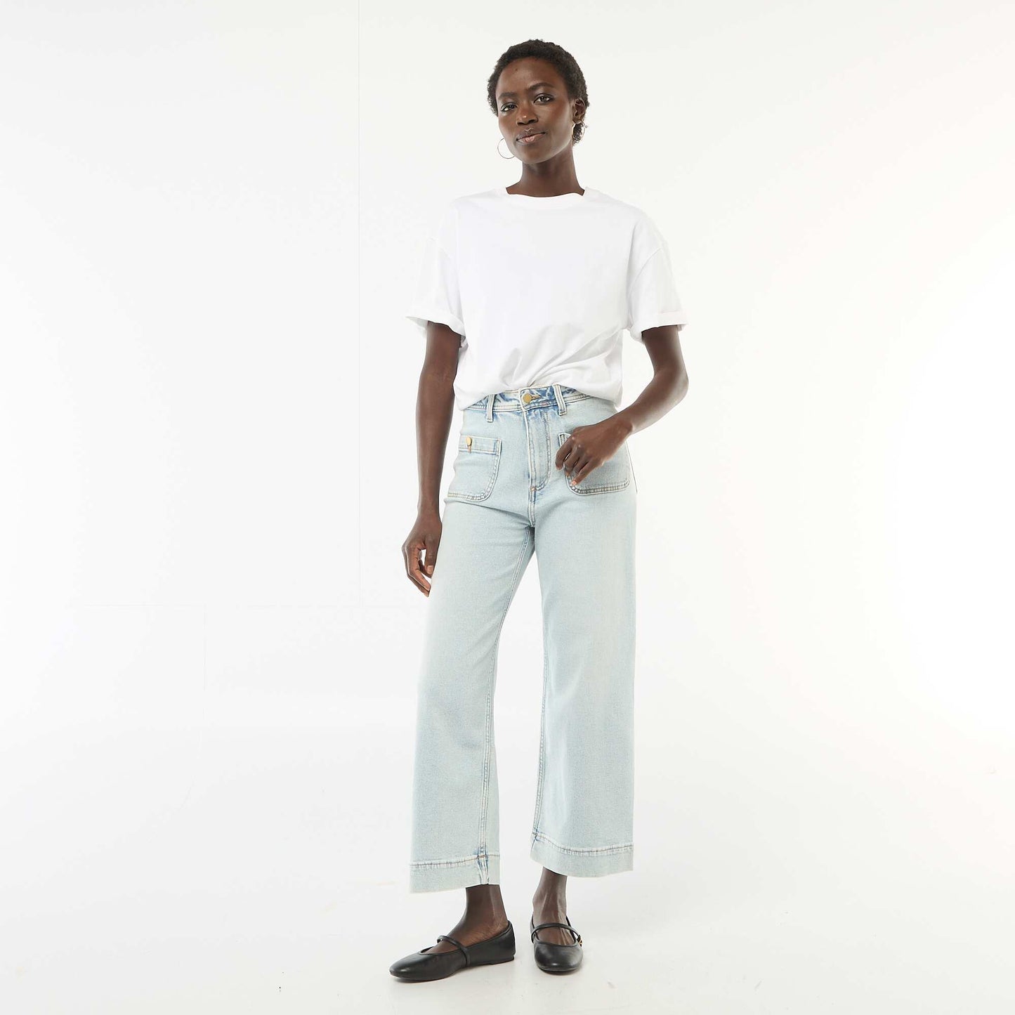 Pantalon denim cropped avec boutons TRIPLE STONE