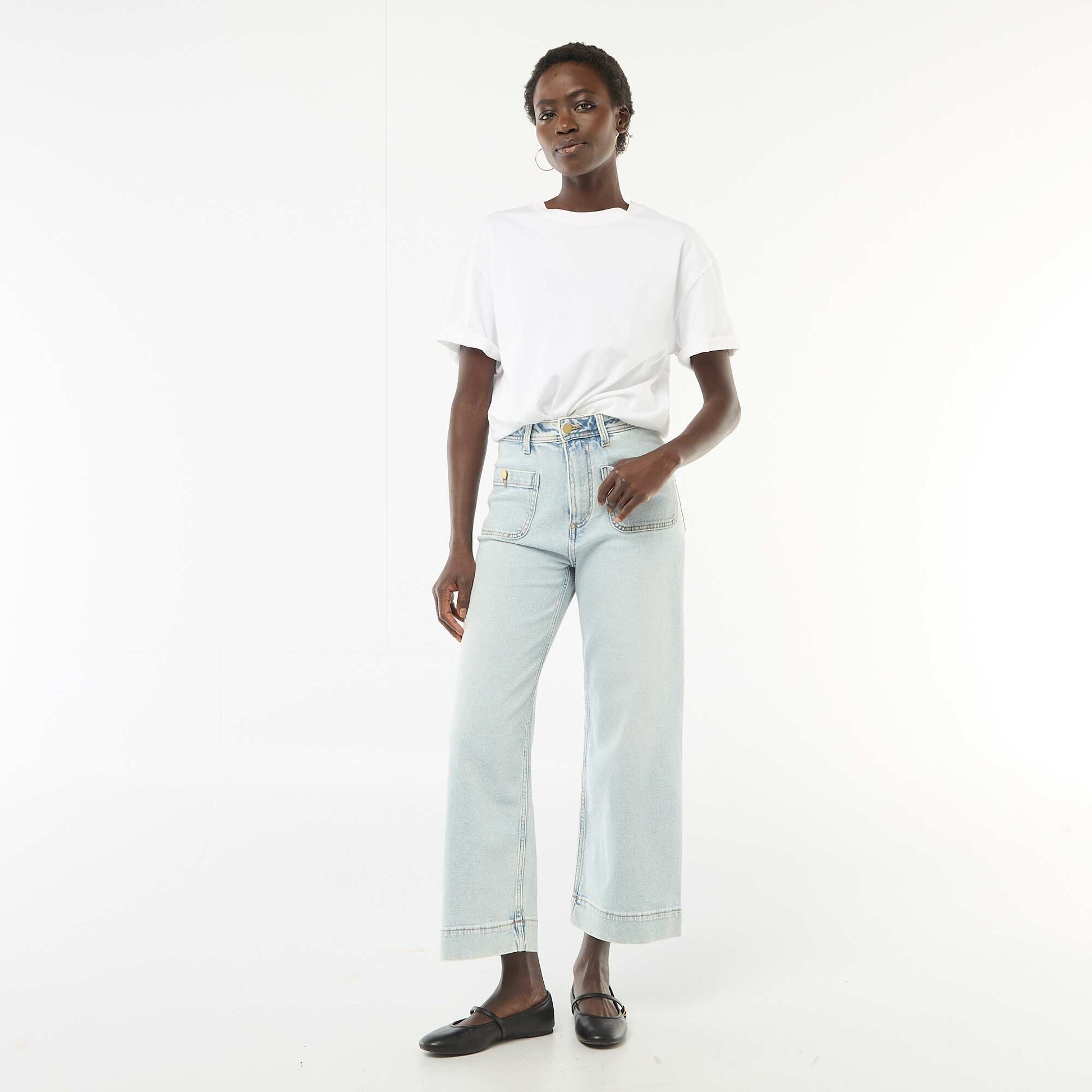 Pantalon denim cropped avec boutons TRIPLE STONE