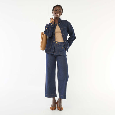 Pantalon denim cropped avec boutons RINCE