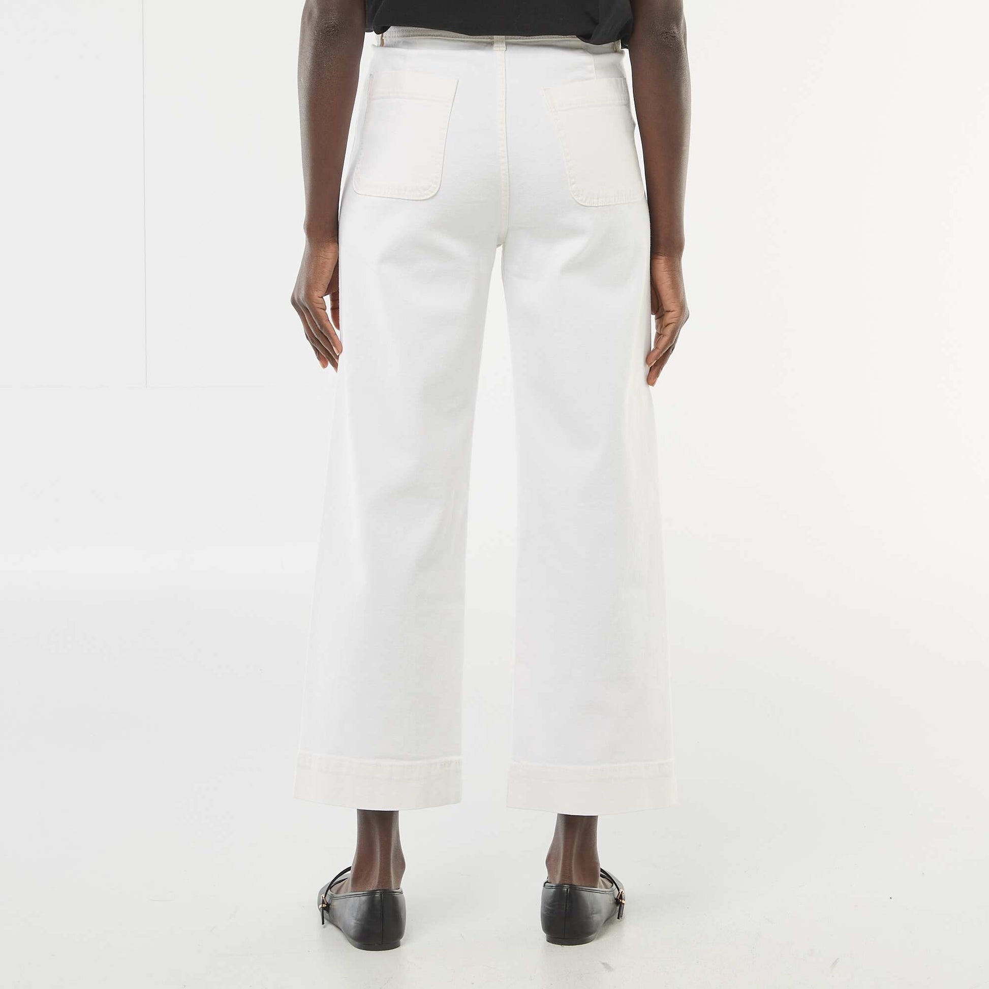 Pantalon denim cropped avec boutons BLANC