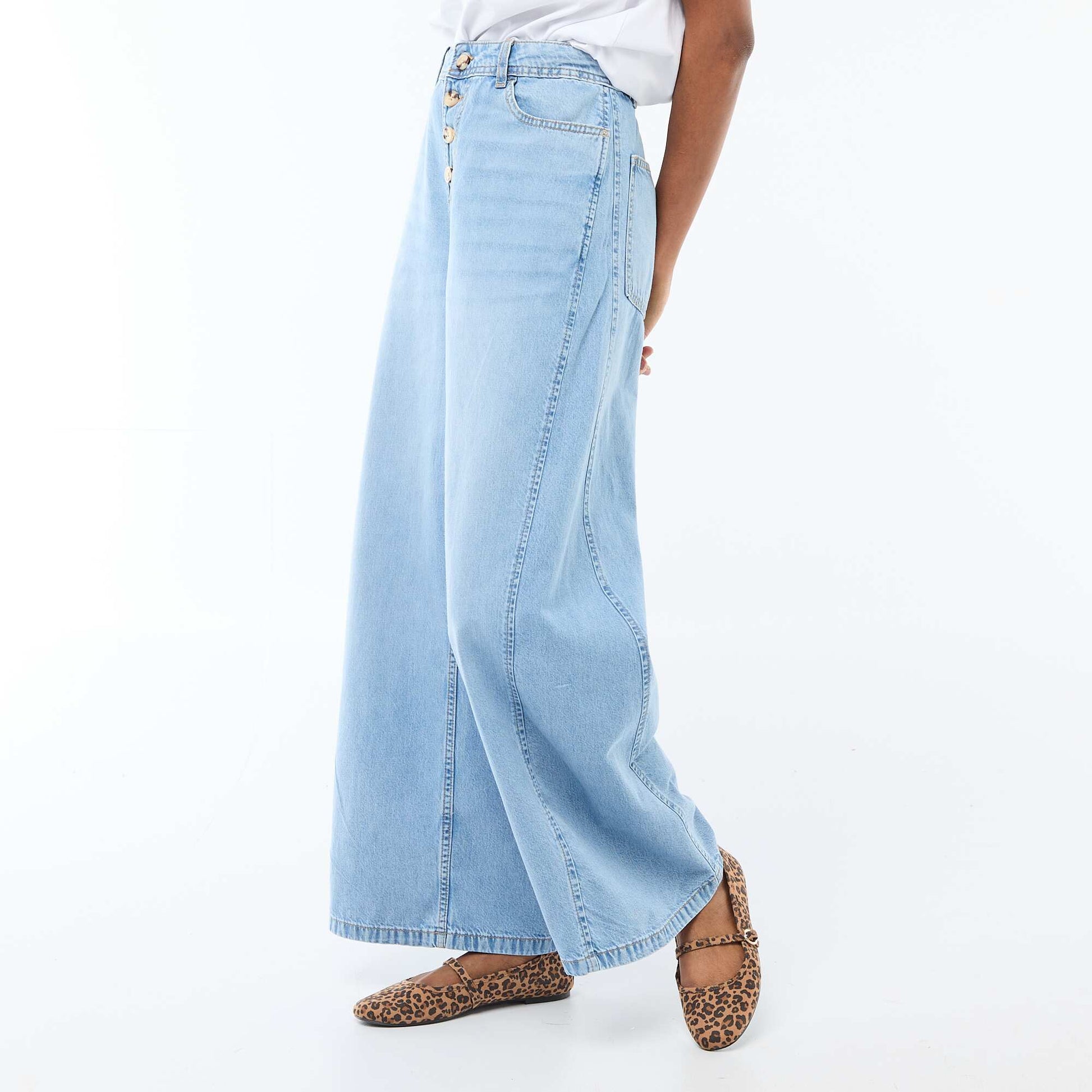 Pantalon denim palazzo avec détails BLEU