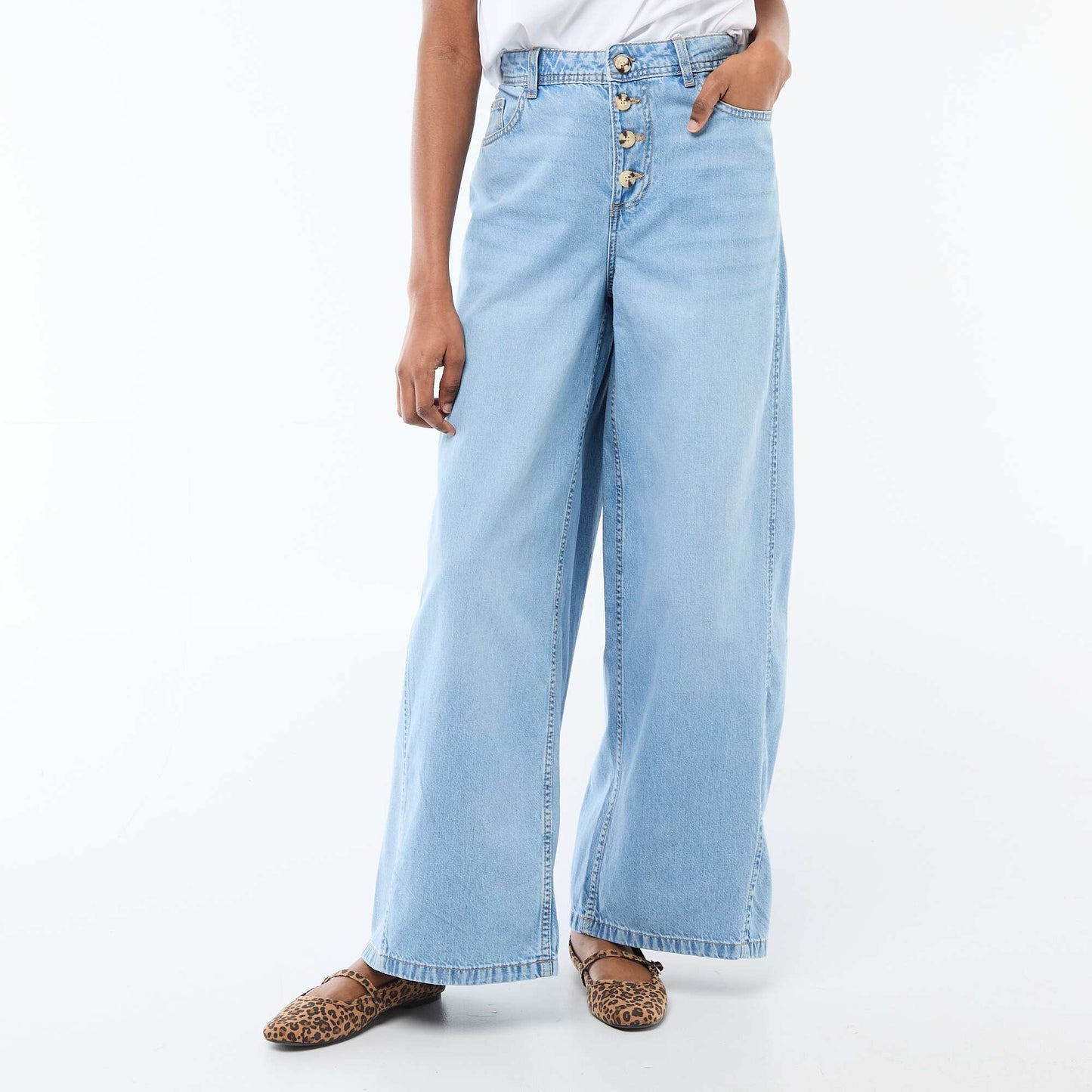Pantalon denim palazzo avec détails BLEU