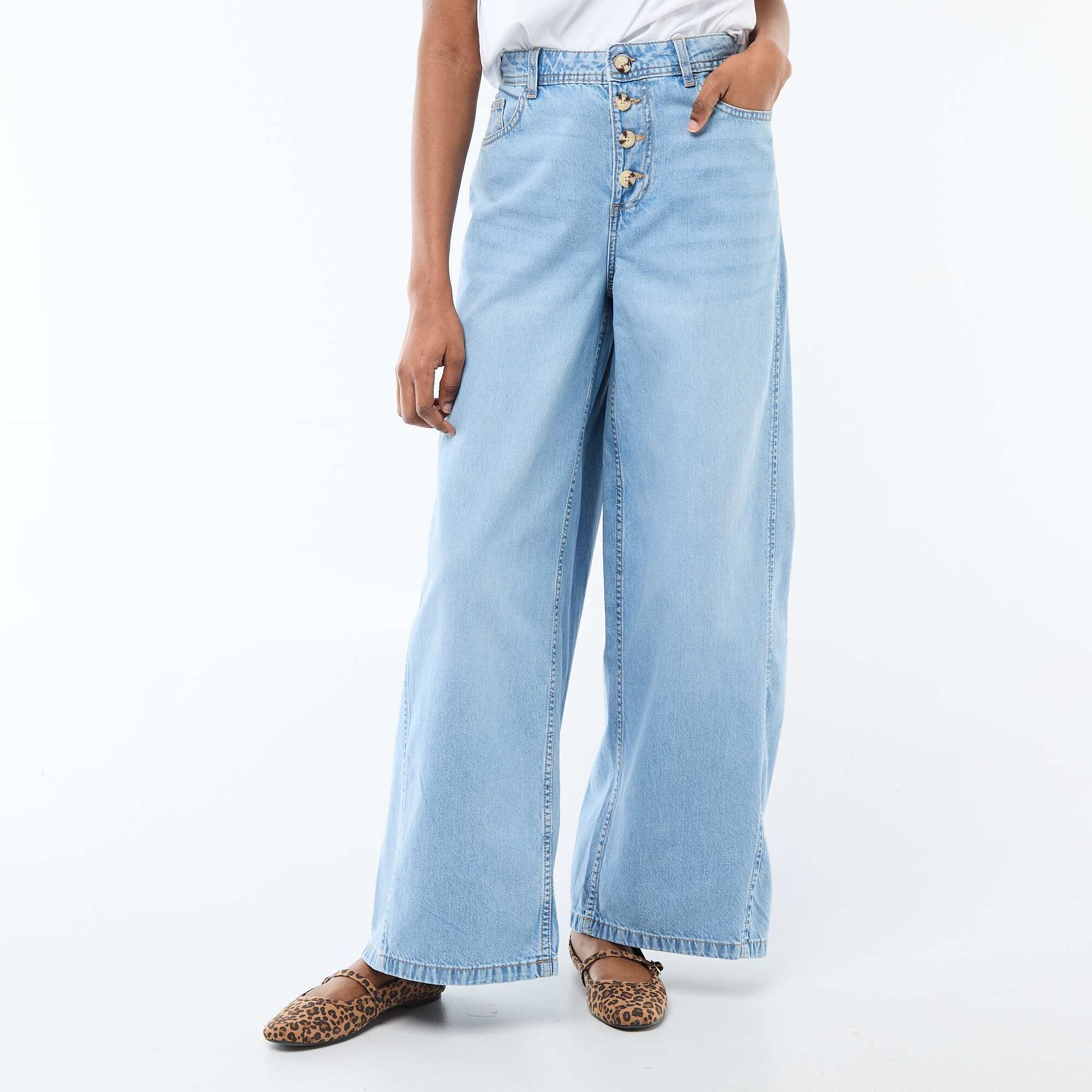 Pantalon denim palazzo avec détails BLEU