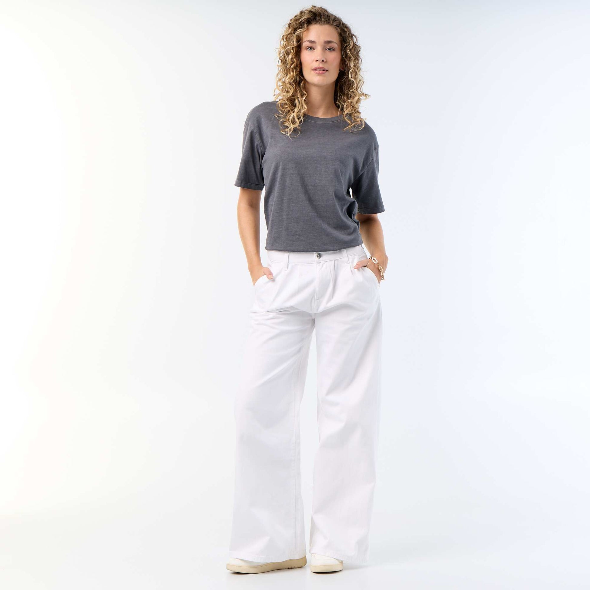 Jean palazzo à coupe large et taille haute BLANC