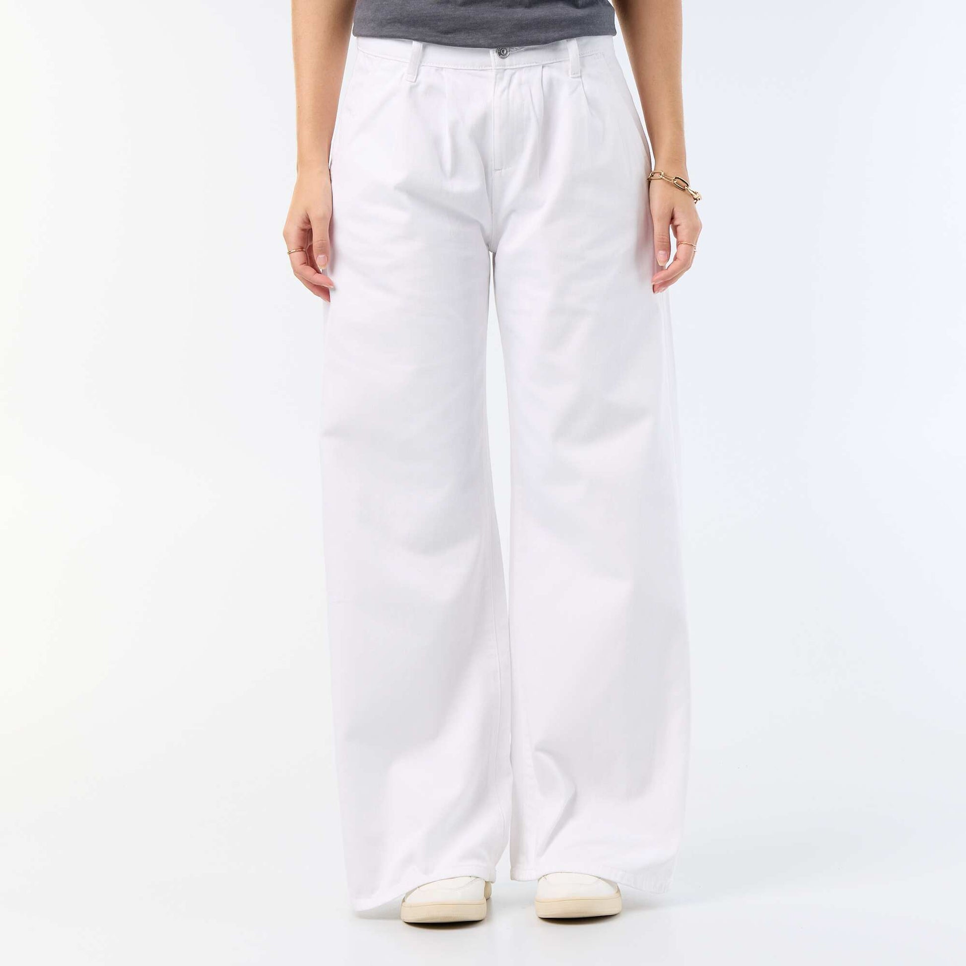 Jean palazzo à coupe large et taille haute BLANC