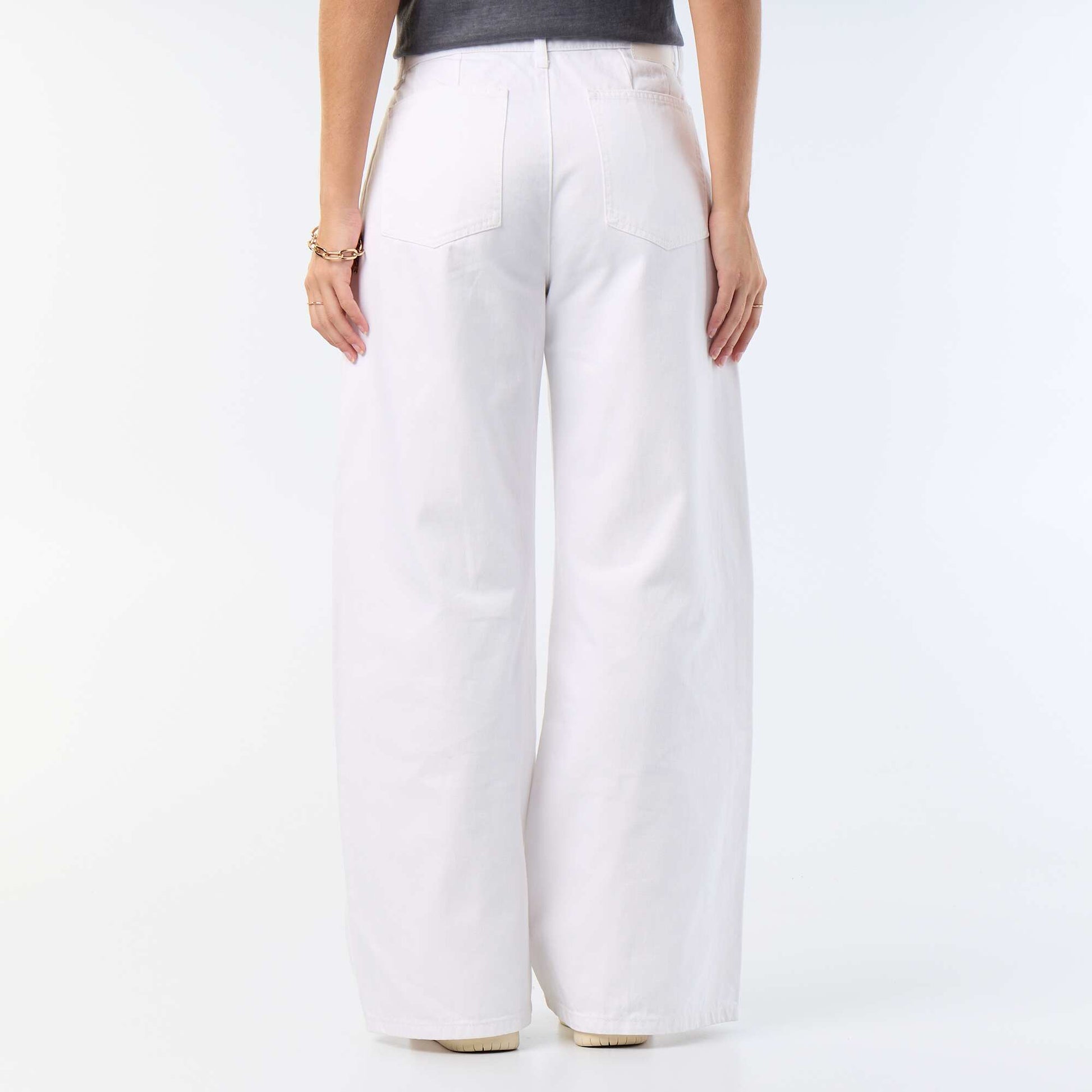 Jean palazzo à coupe large et taille haute BLANC