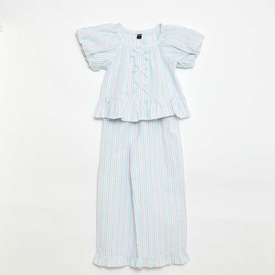 Ensemble top + pantalon avec détails en coton BLANC