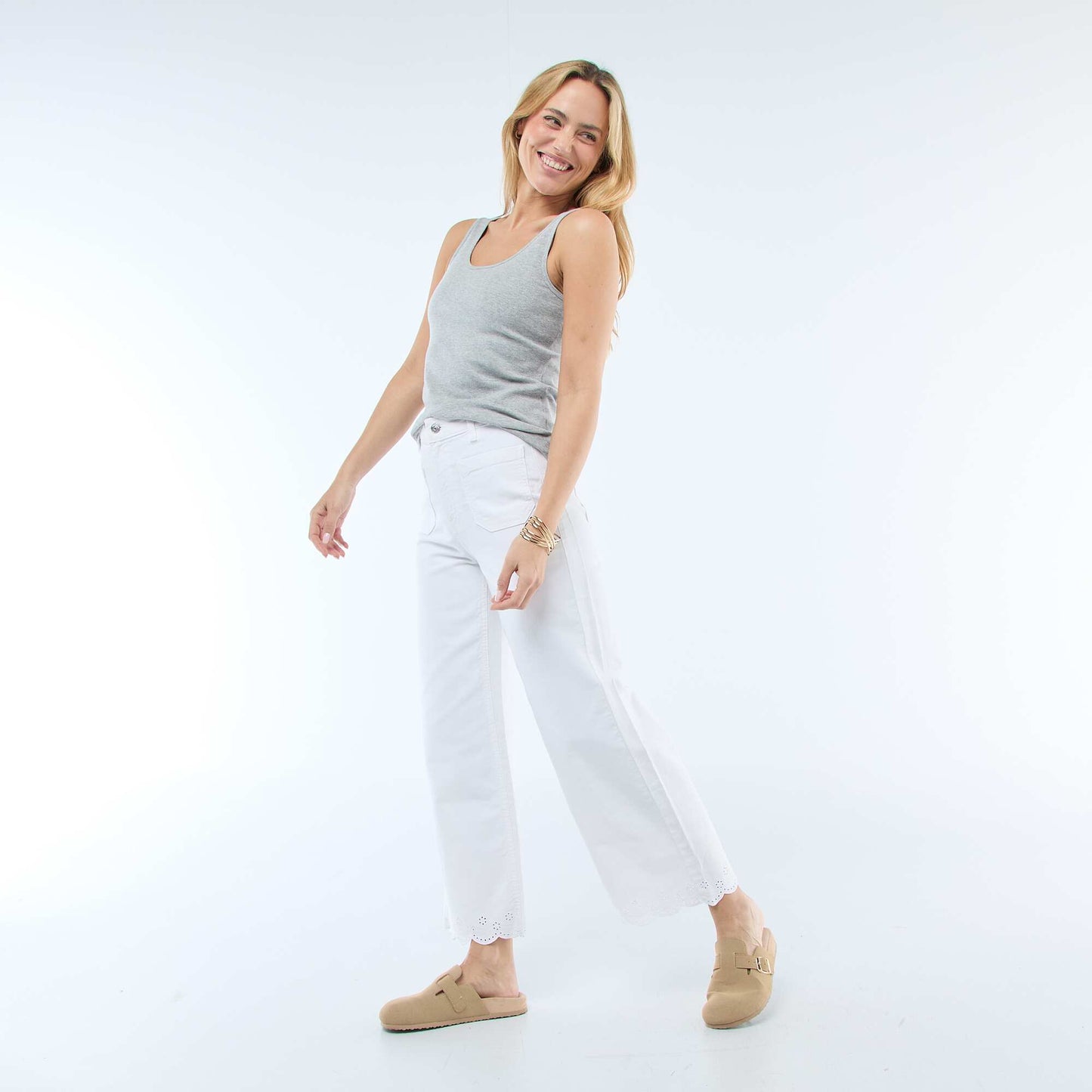 Pantalon wide leg à poches plaquées BLANC