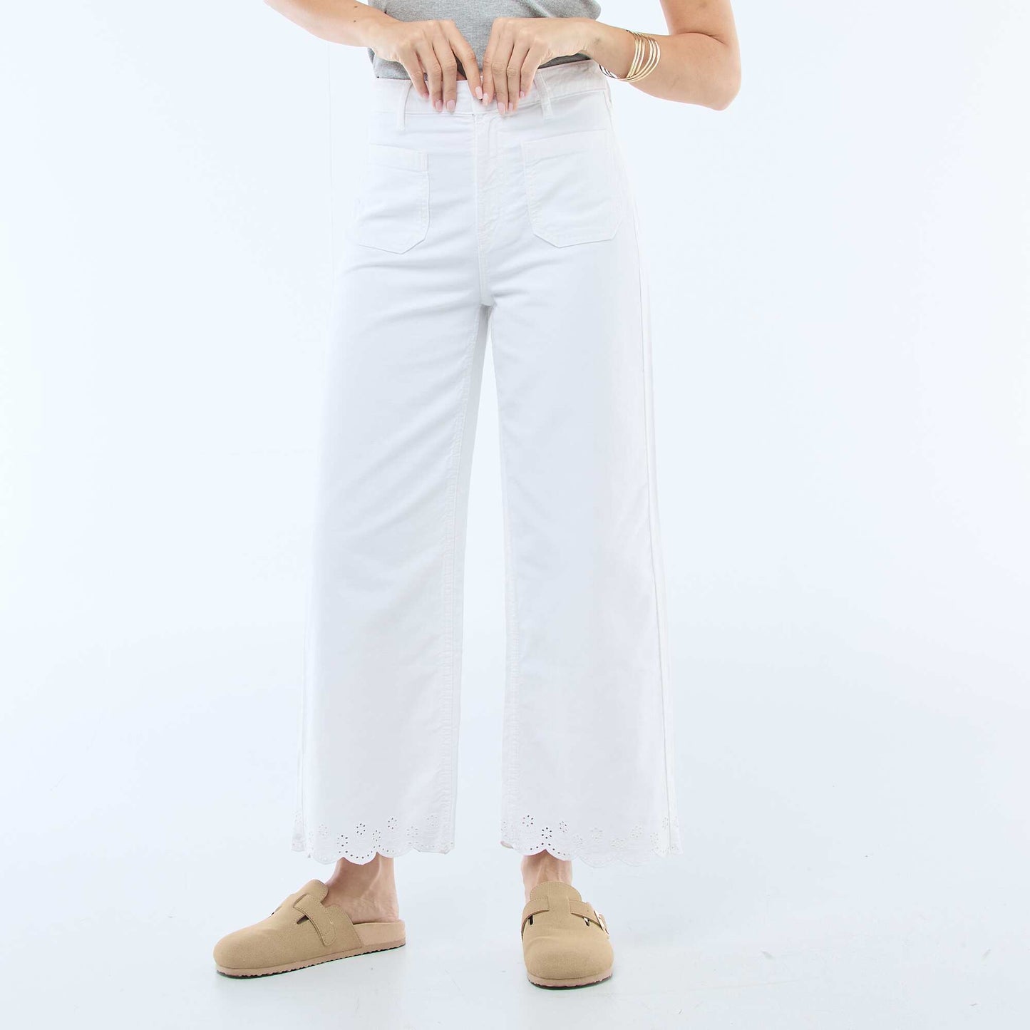 Pantalon wide leg à poches plaquées BLANC