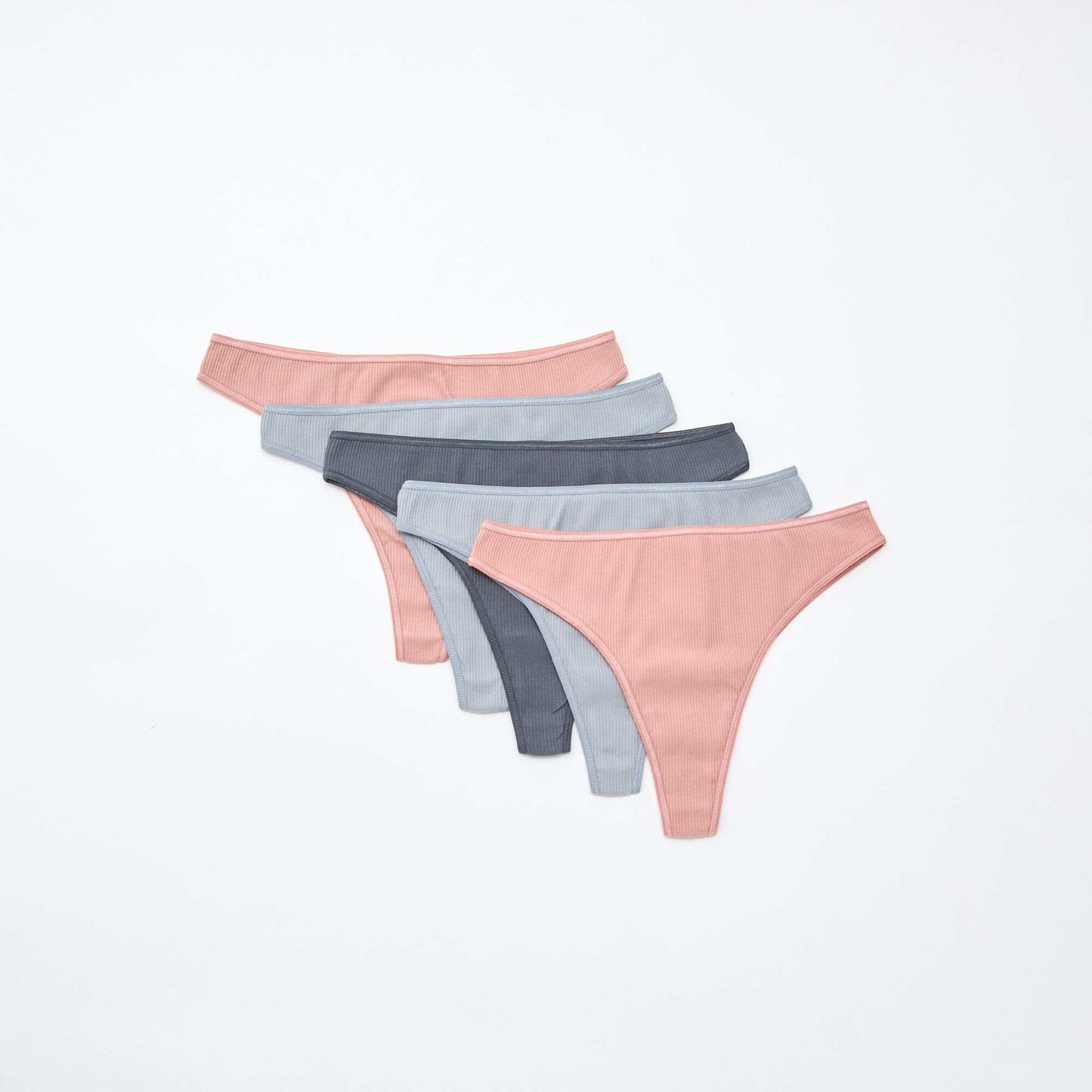 Lot de 5 tangas en maille côtelée ROSE