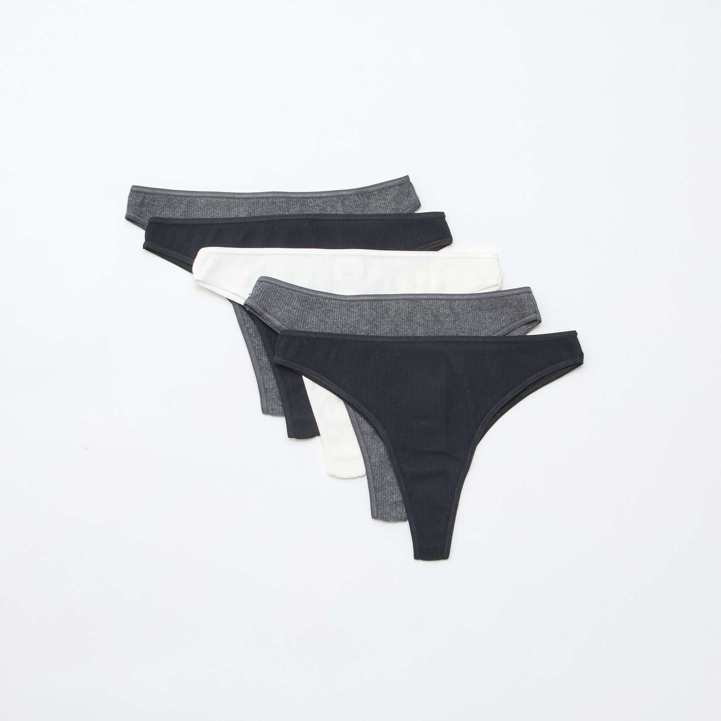 Lot de 5 tangas en maille côtelée GRIS