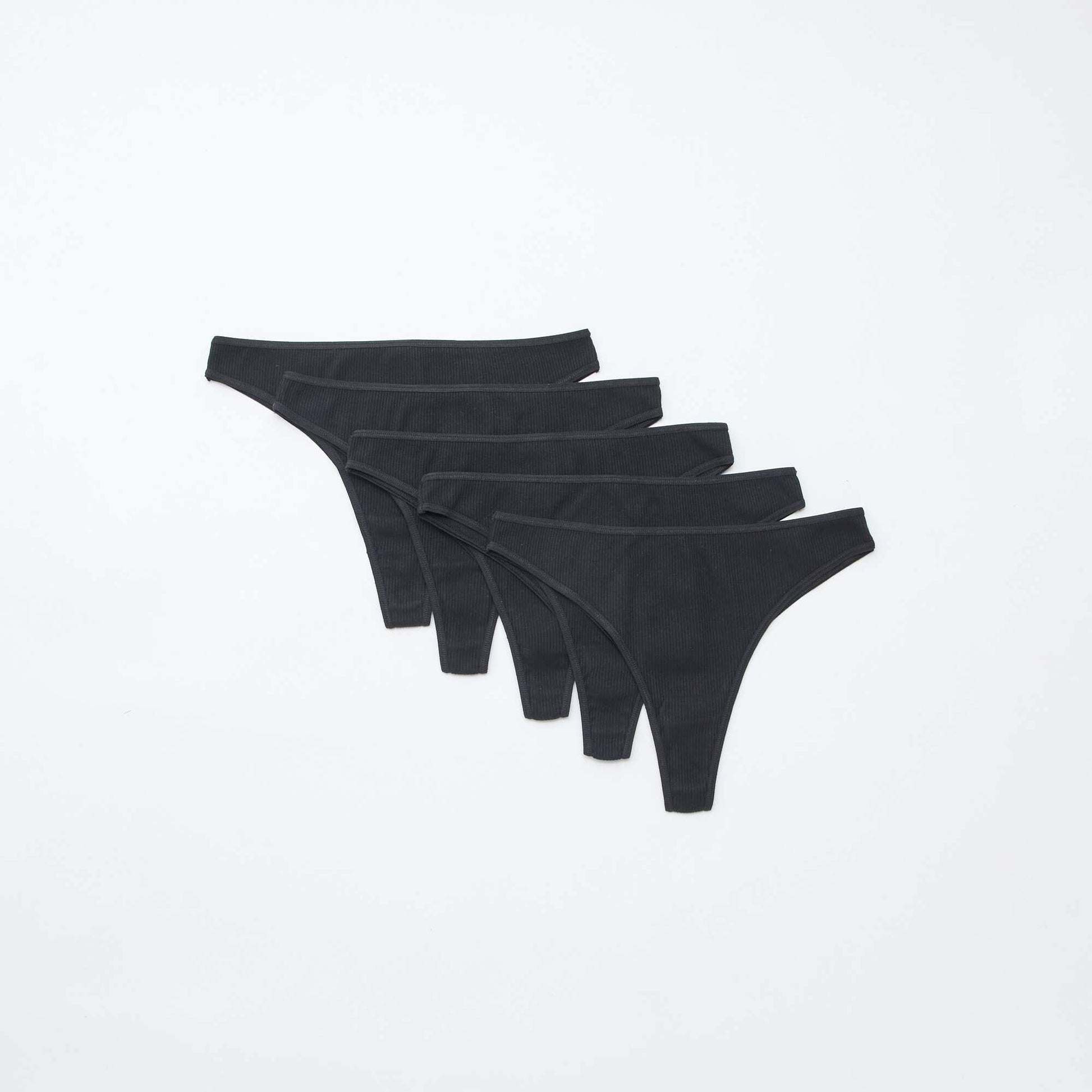 Lot de 5 tangas en maille côtelée NOIR