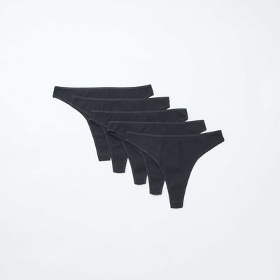 Lot de 5 tangas en maille côtelée NOIR