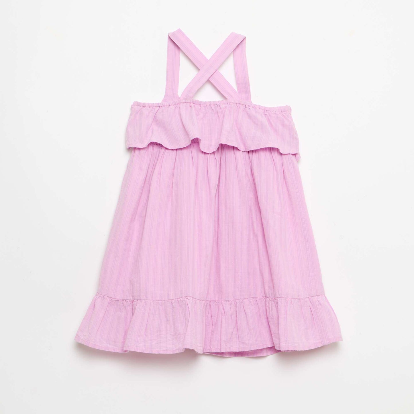 Robe à bretelles croisées + volants forme housse VIOLET