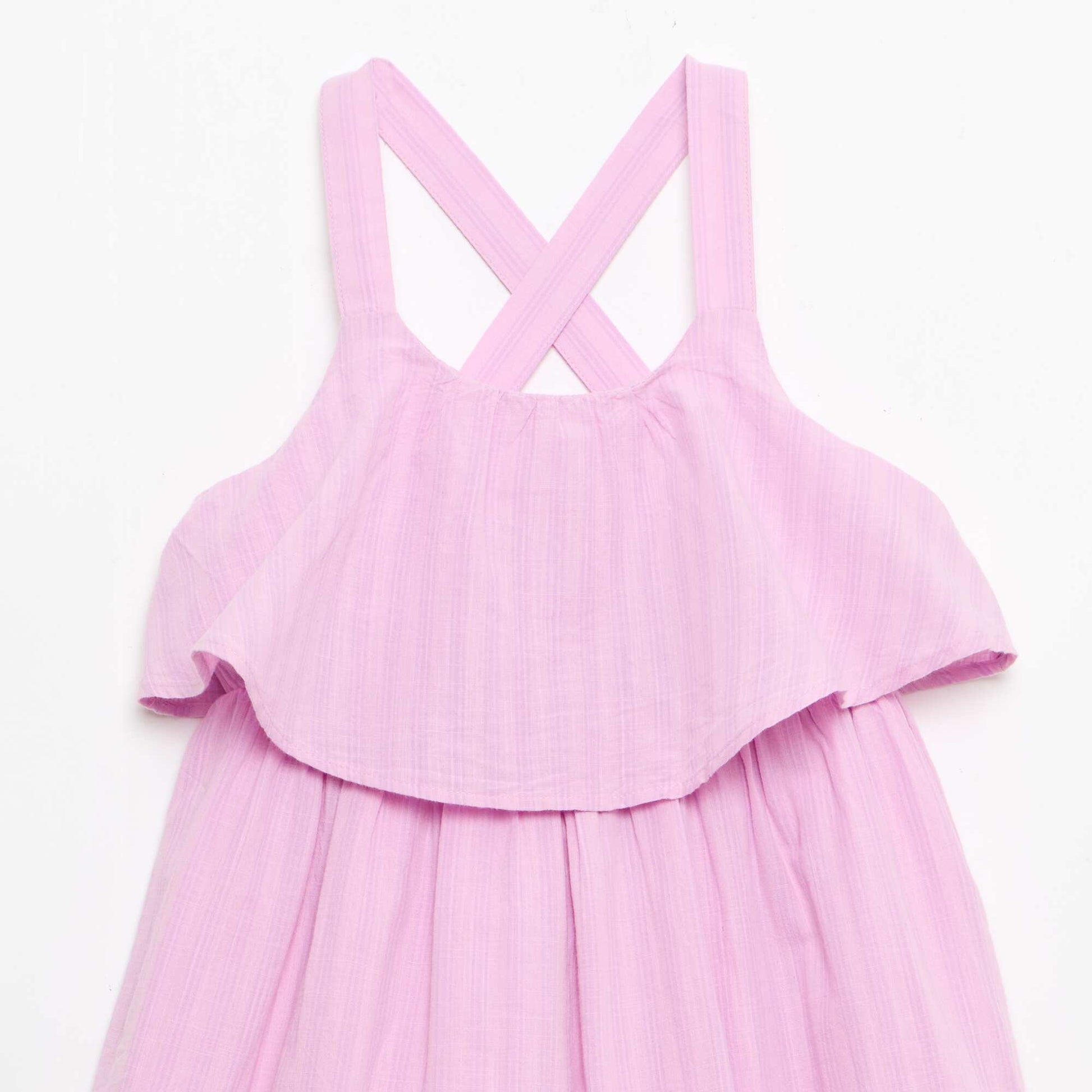 Robe à bretelles croisées + volants forme housse VIOLET