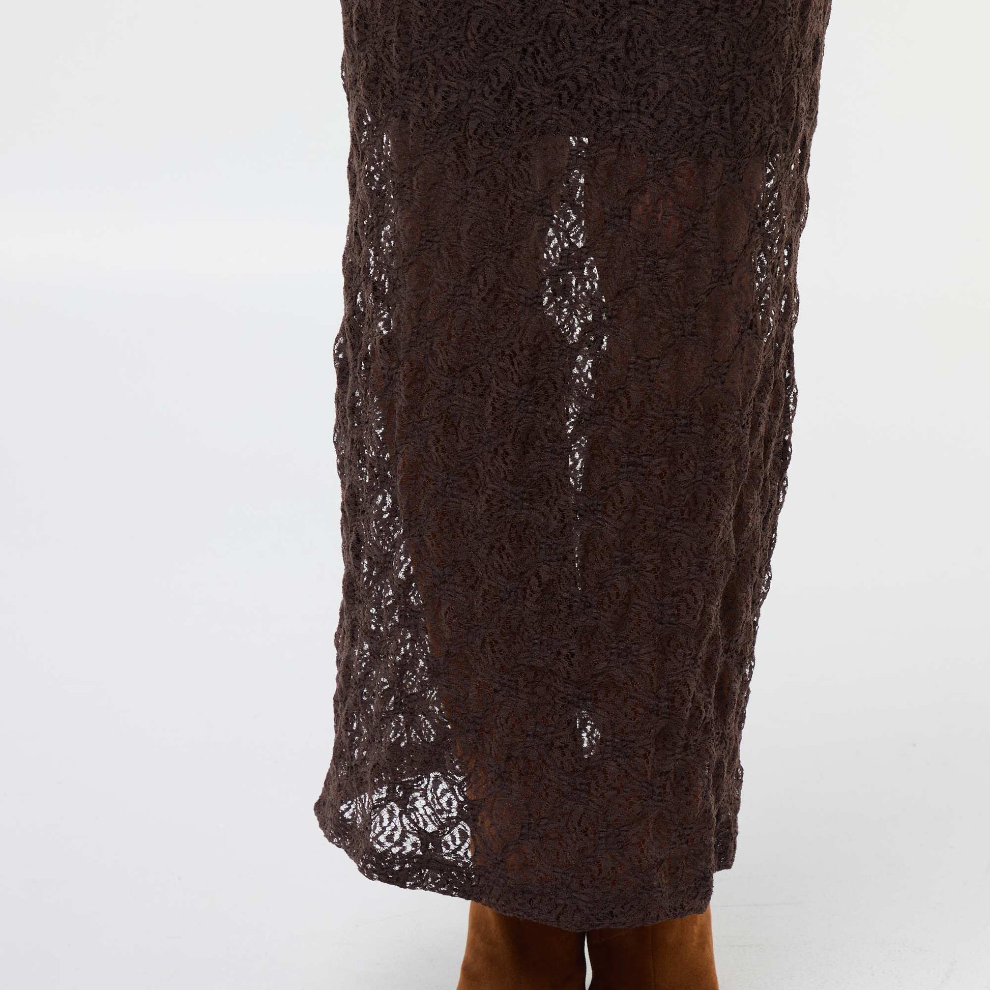 Jupe longue en dentelle MARRON
