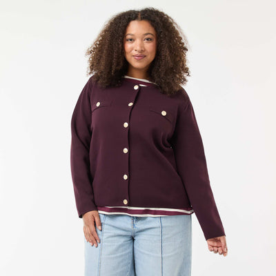 Gilet maille reliefée avec boutons rétro BORDEAUX