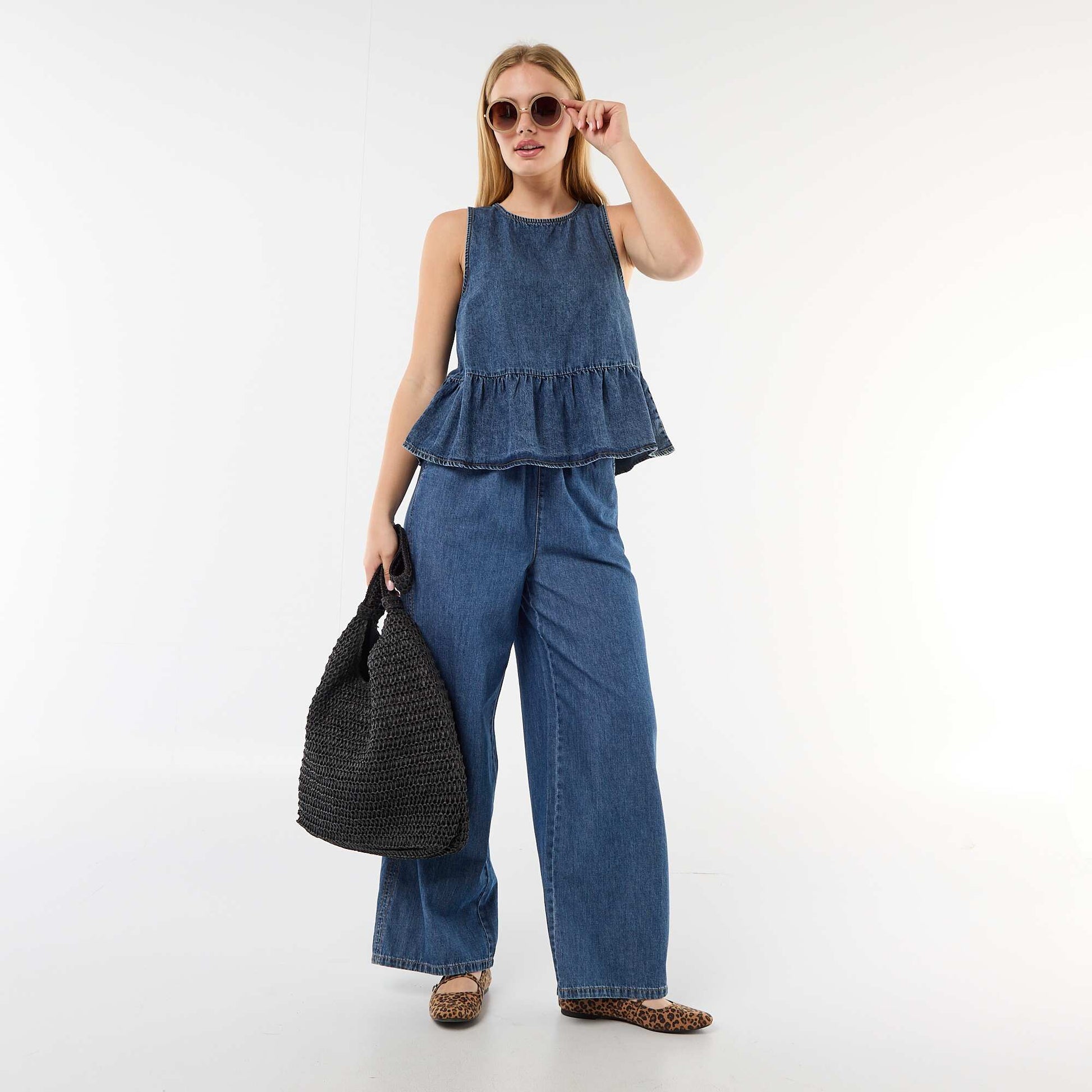 Pantalon large en denim BLEU