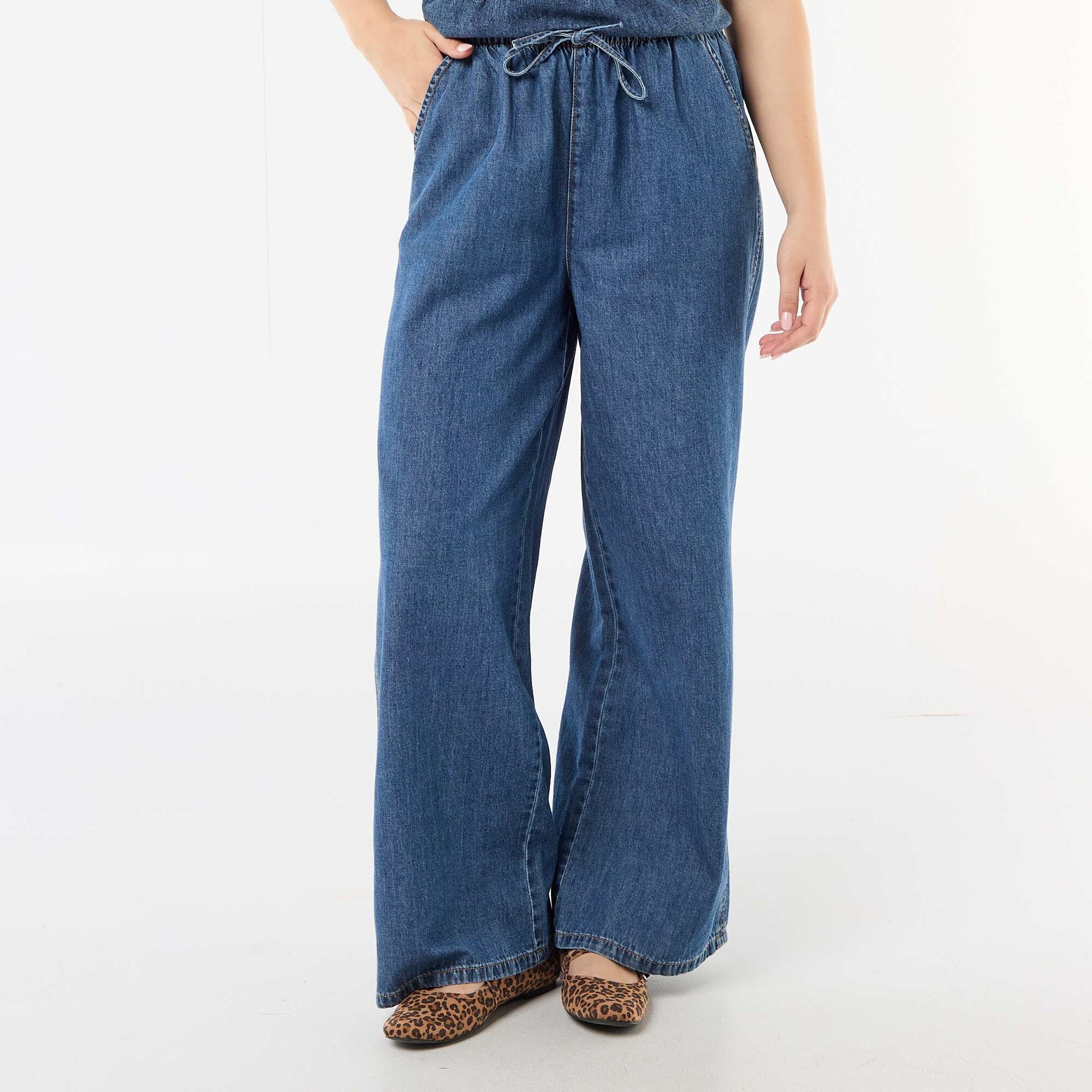 Pantalon large en denim BLEU