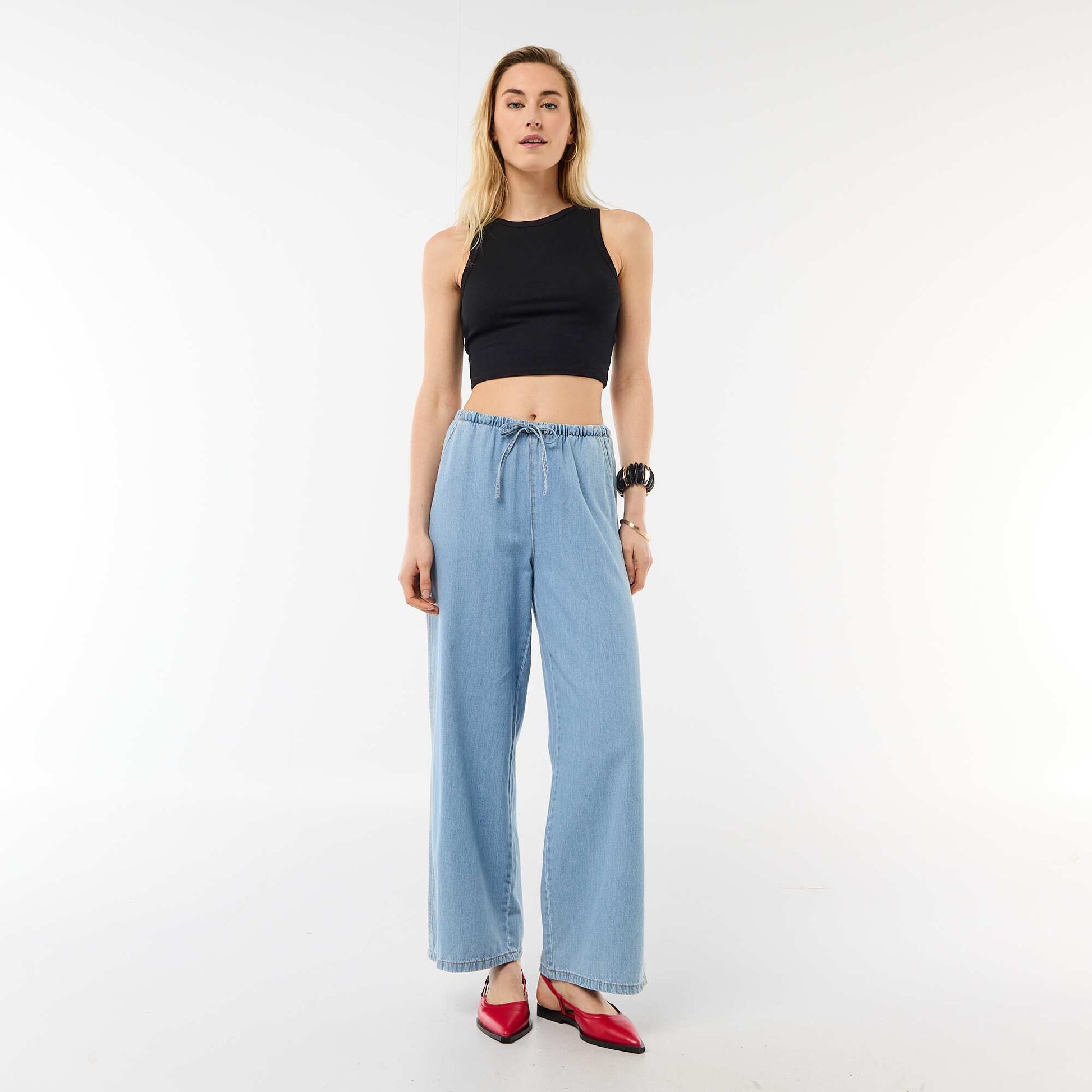 Pantalon large en denim BLEU