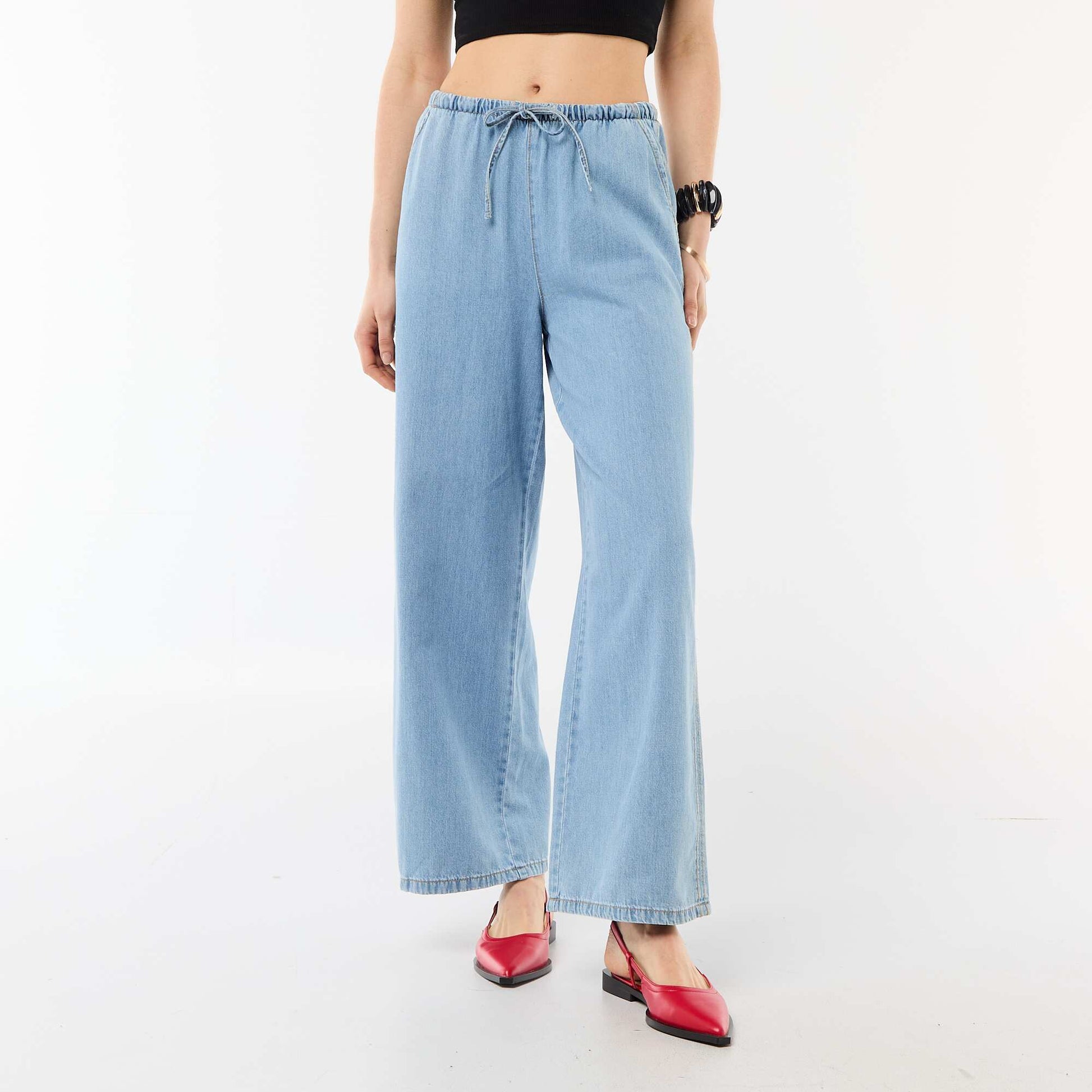 Pantalon large en denim BLEU