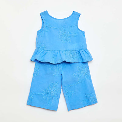 Ensemble blouse + pantalon avec broderies - 2 pièces BLEU