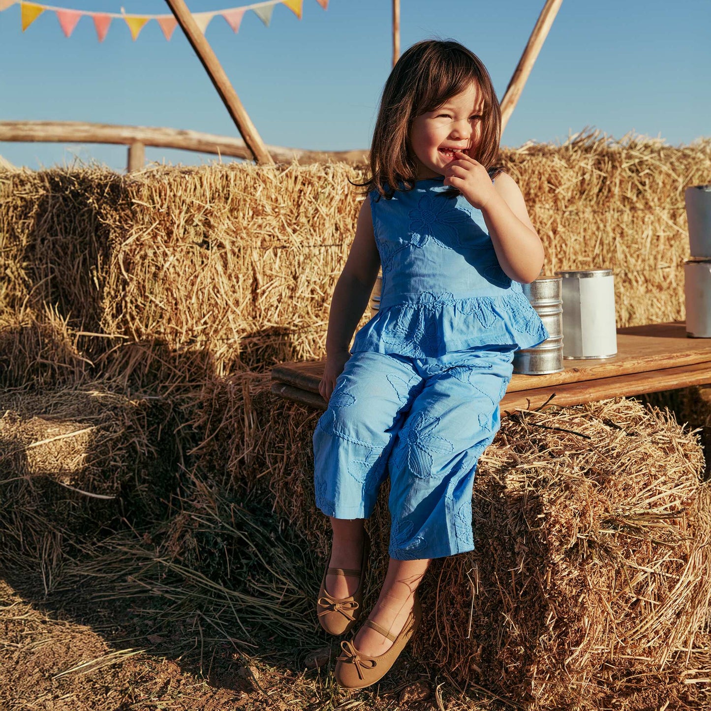 Ensemble blouse + pantalon avec broderies - 2 pièces BLEU