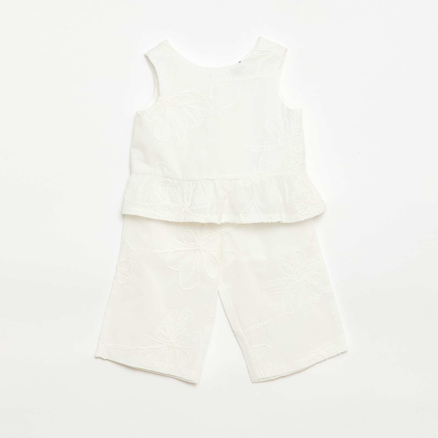 Ensemble blouse + pantalon avec broderies - 2 pièces BLANC