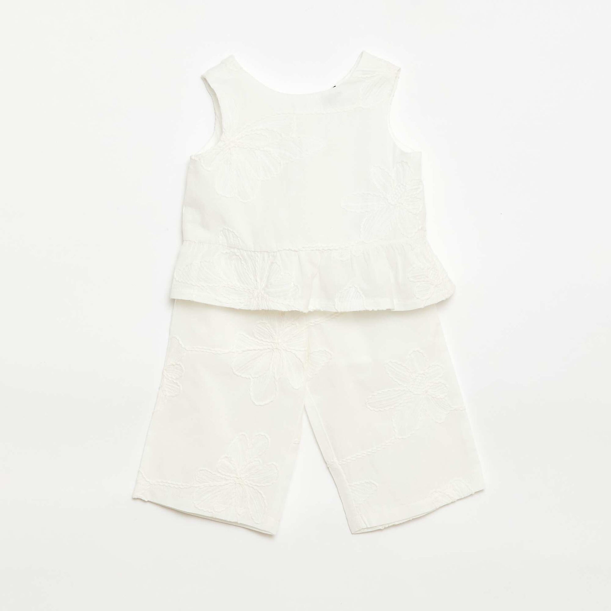 Ensemble blouse + pantalon avec broderies - 2 pièces BLANC